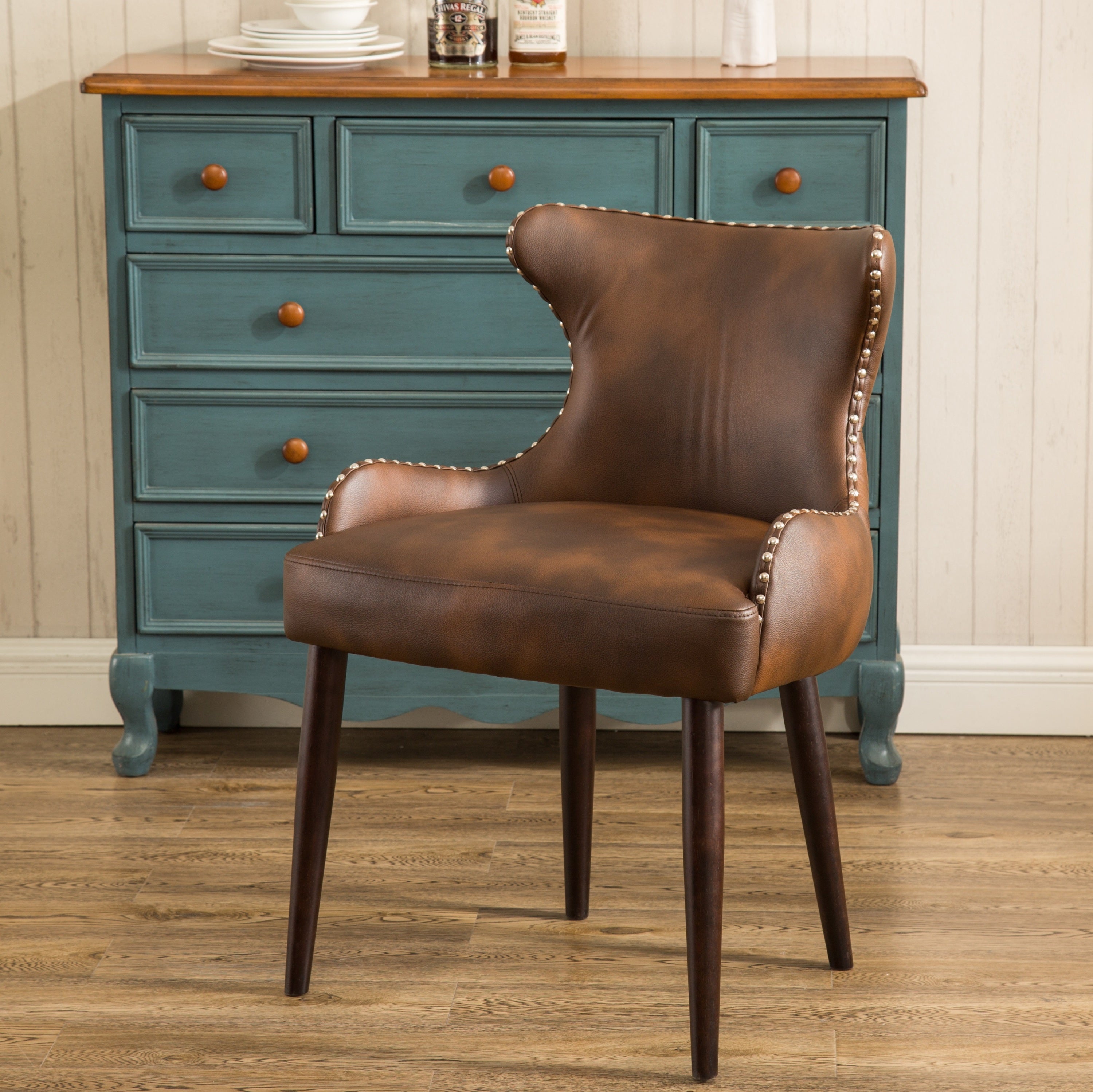Viking Tufted Barrel Chair | Brown Leather Nailhead