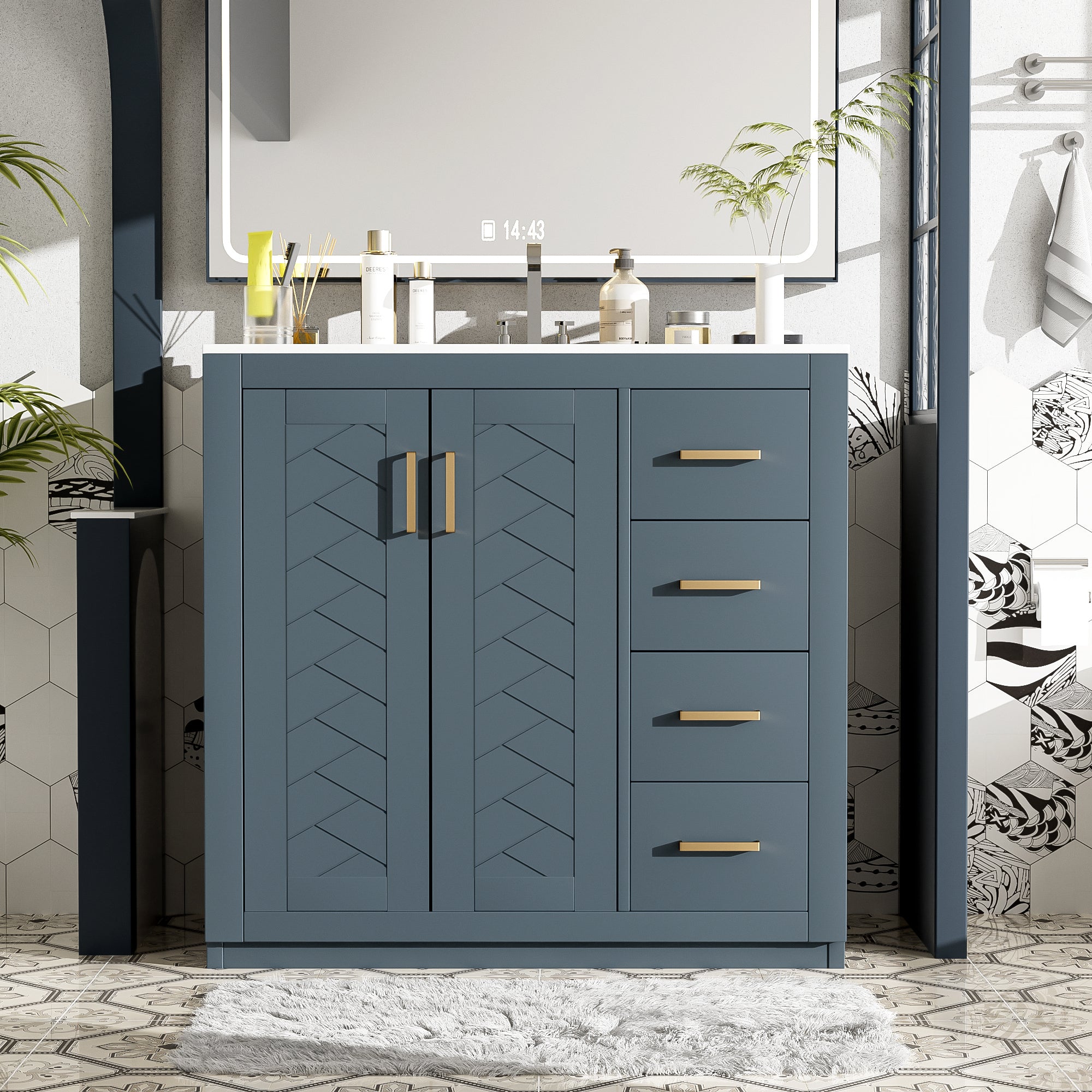 36" Bathroom Vanity Set: Solid Wood, Ceramic Sink