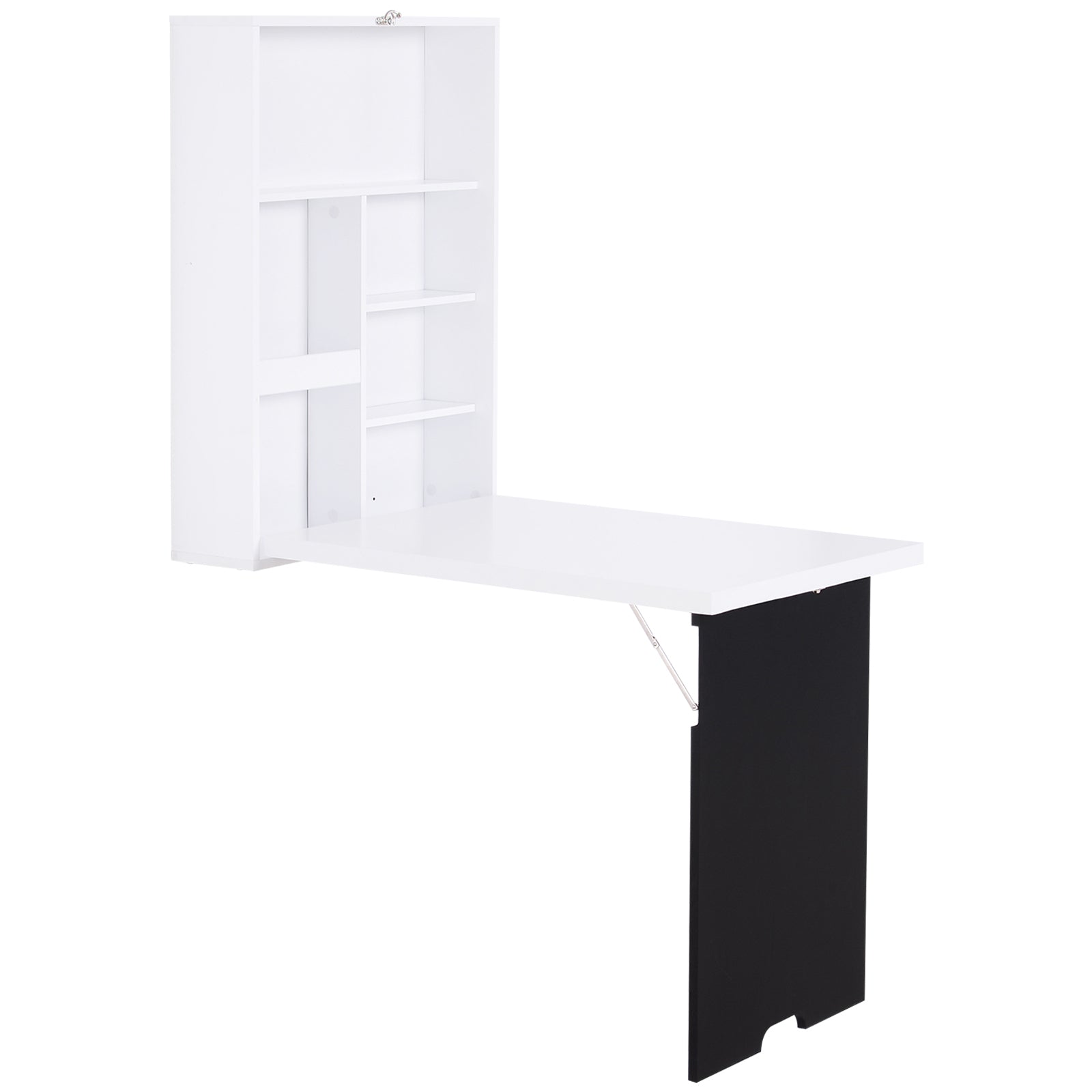 Foldable Wall Desk w/ Blackboard & Shelves - White
