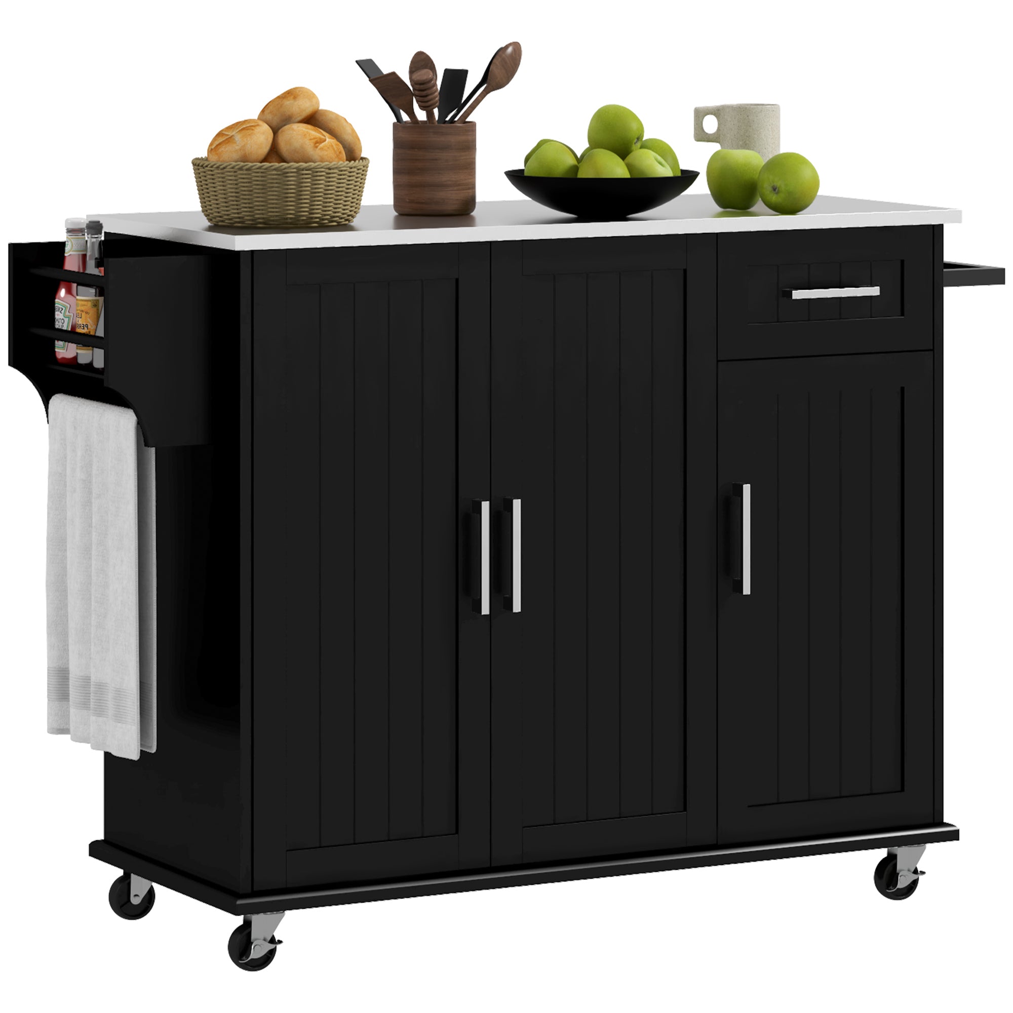 Rolling Kitchen Island Cart w/ Drawers & Storage, Black