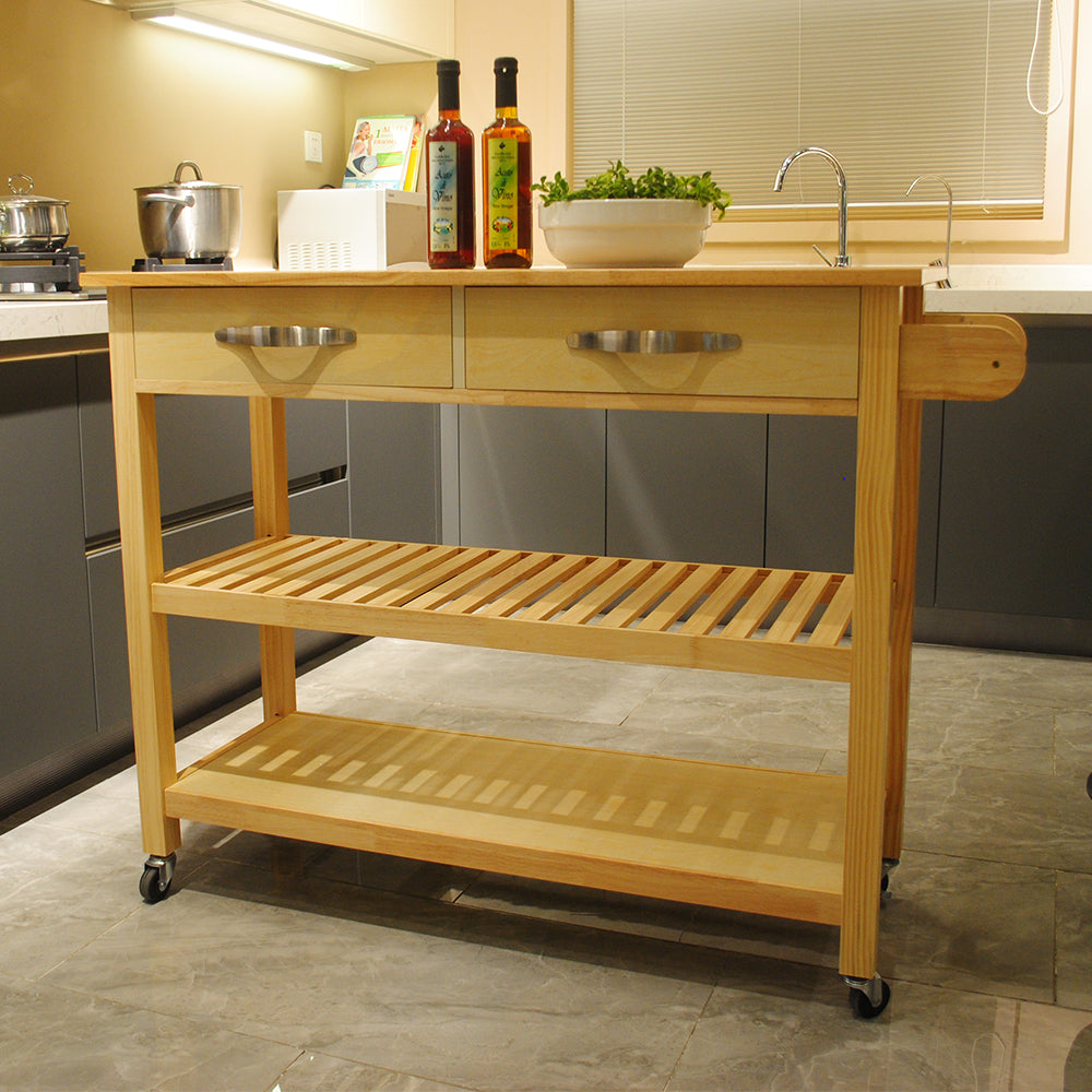 Mobile Kitchen Island: Rubber Wood, Lockable Wheels