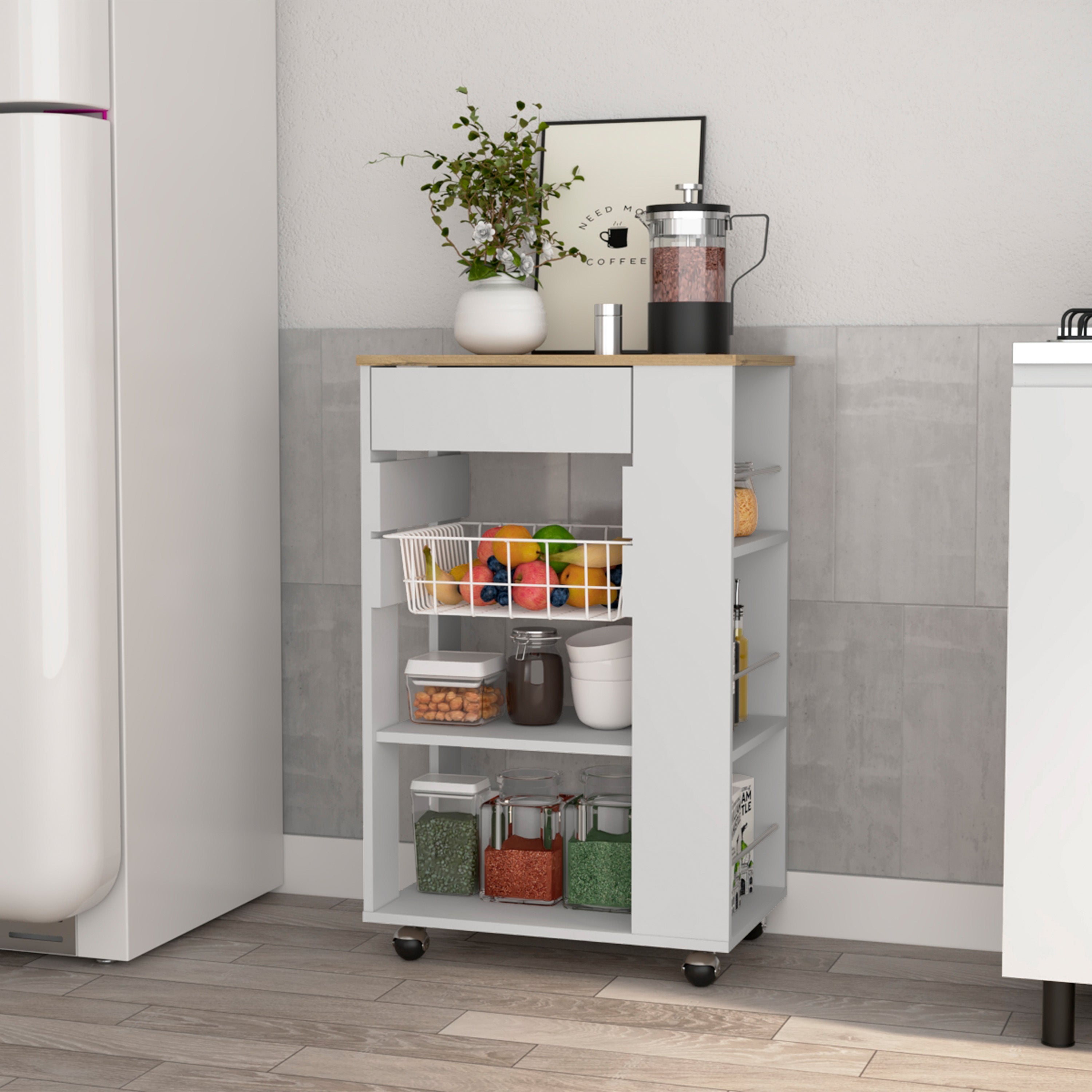 Blossom Kitchen Cart w/ Drawer & Shelves - White/Oak