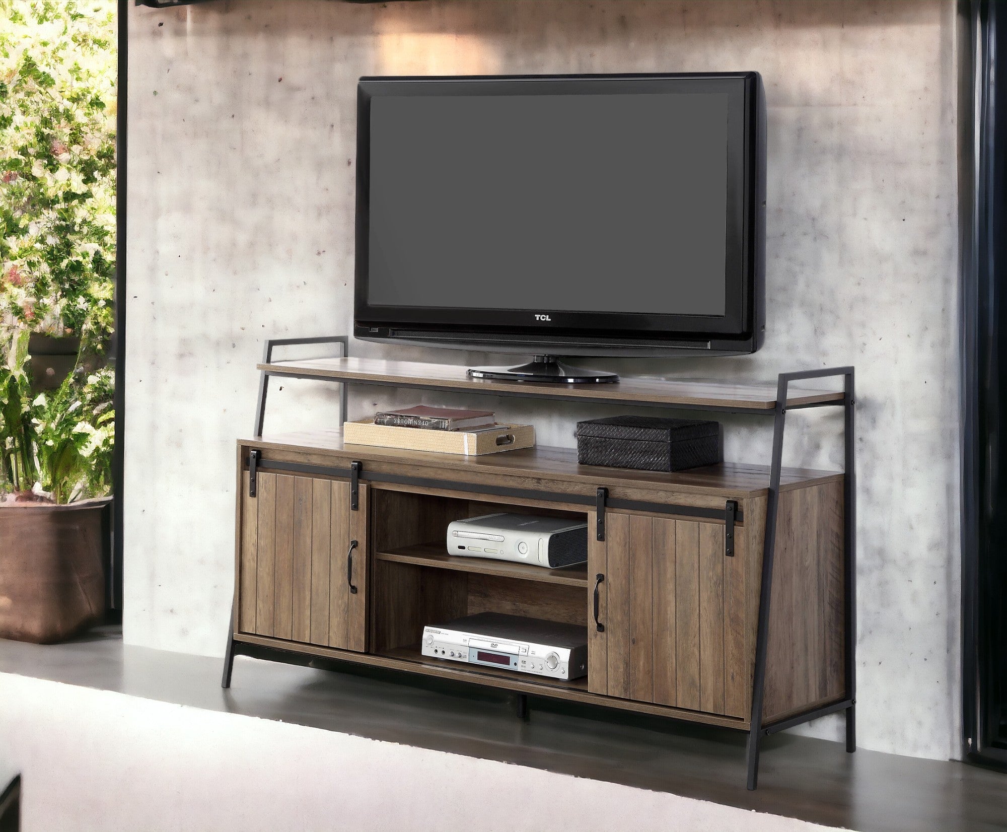 Rashawn Rustic Oak & Black TV Stand