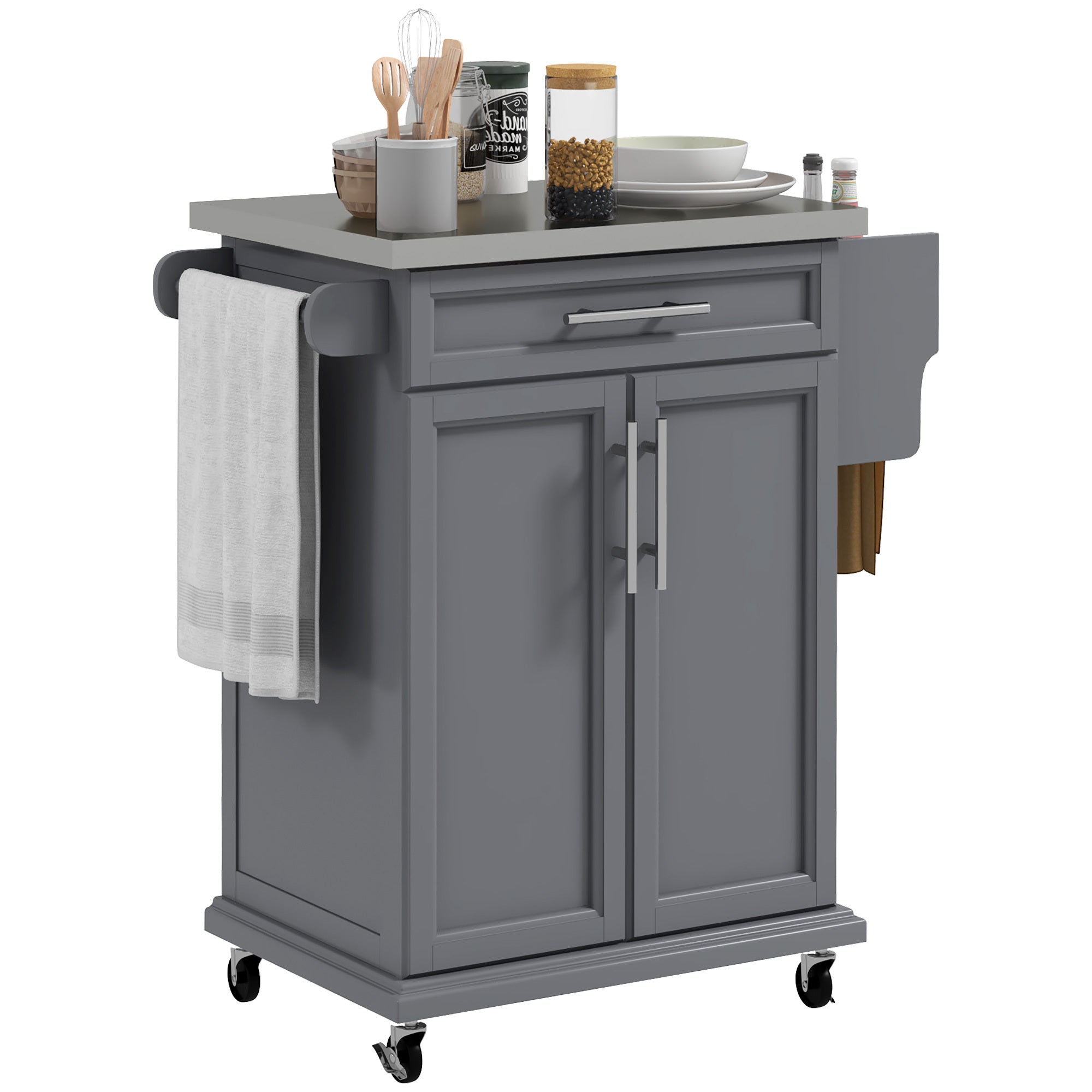 Rolling Kitchen Island Cart w/ Stainless Steel Top