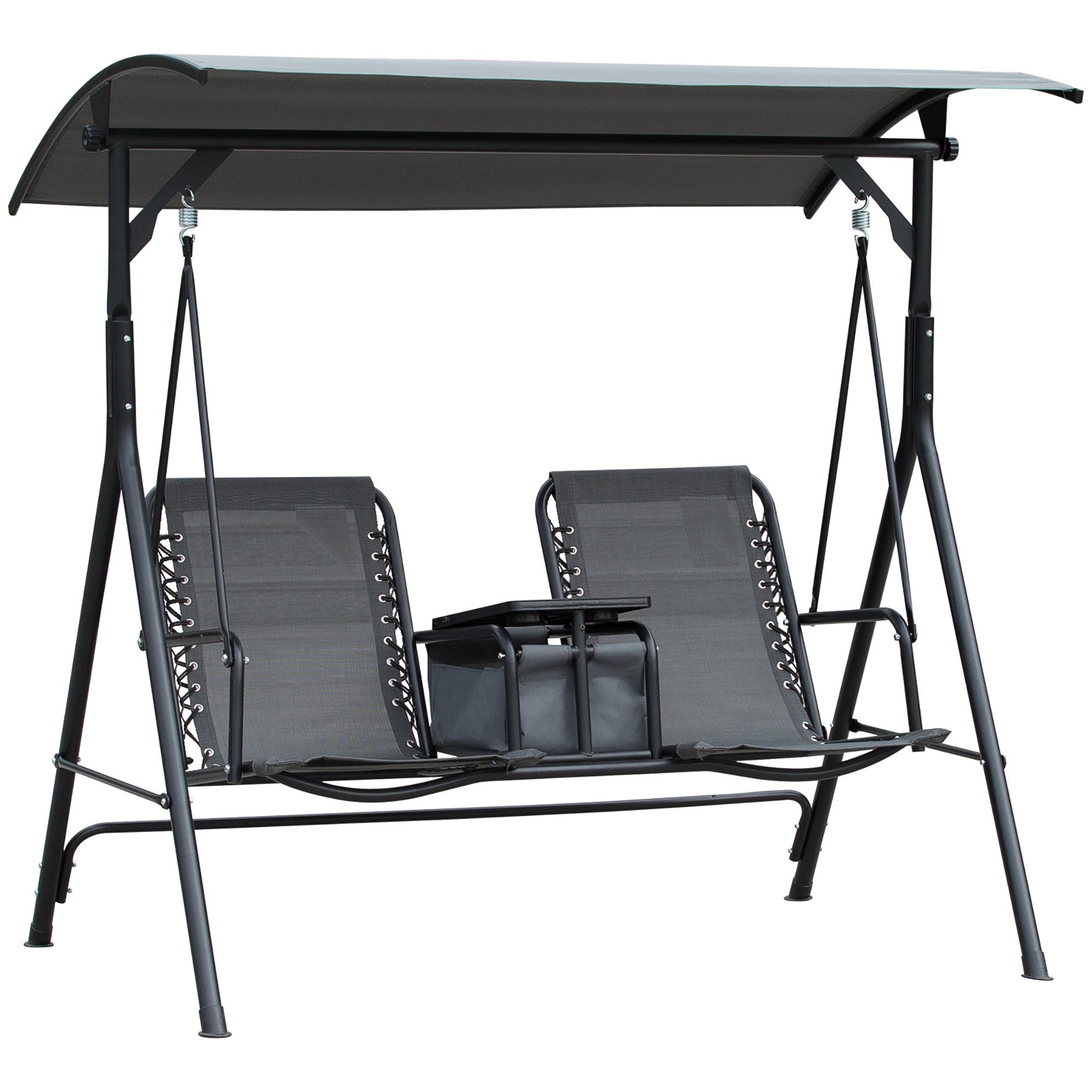 Outsunny Patio Swing: Canopy, Table & Cup Holders