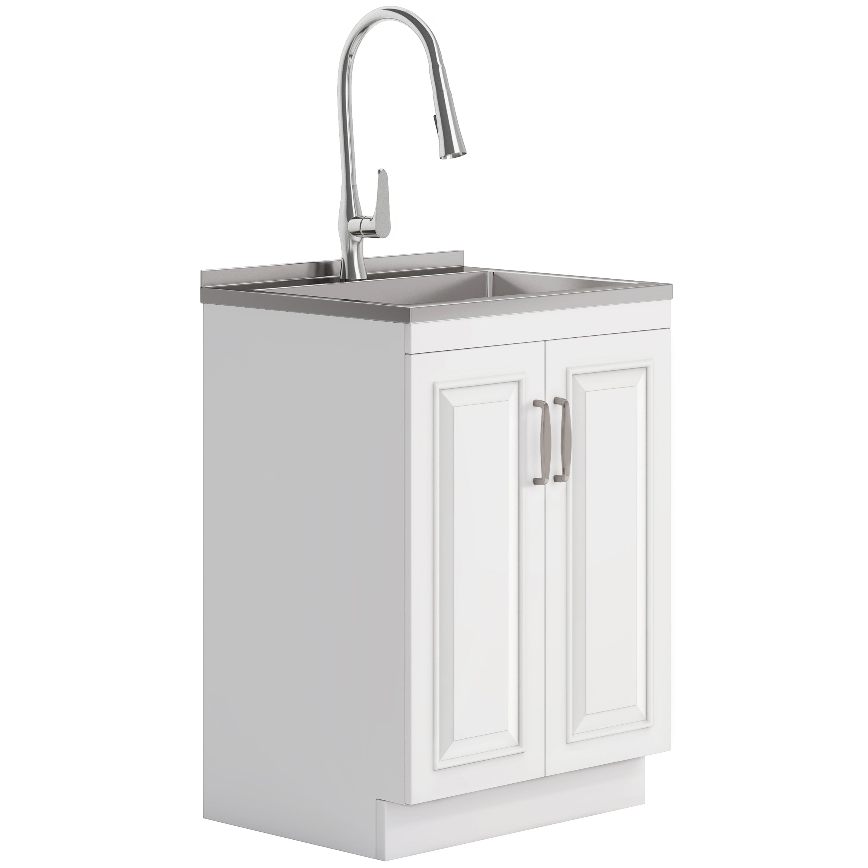Darwin 24" Laundry Cabinet: White, Pull-Out Faucet