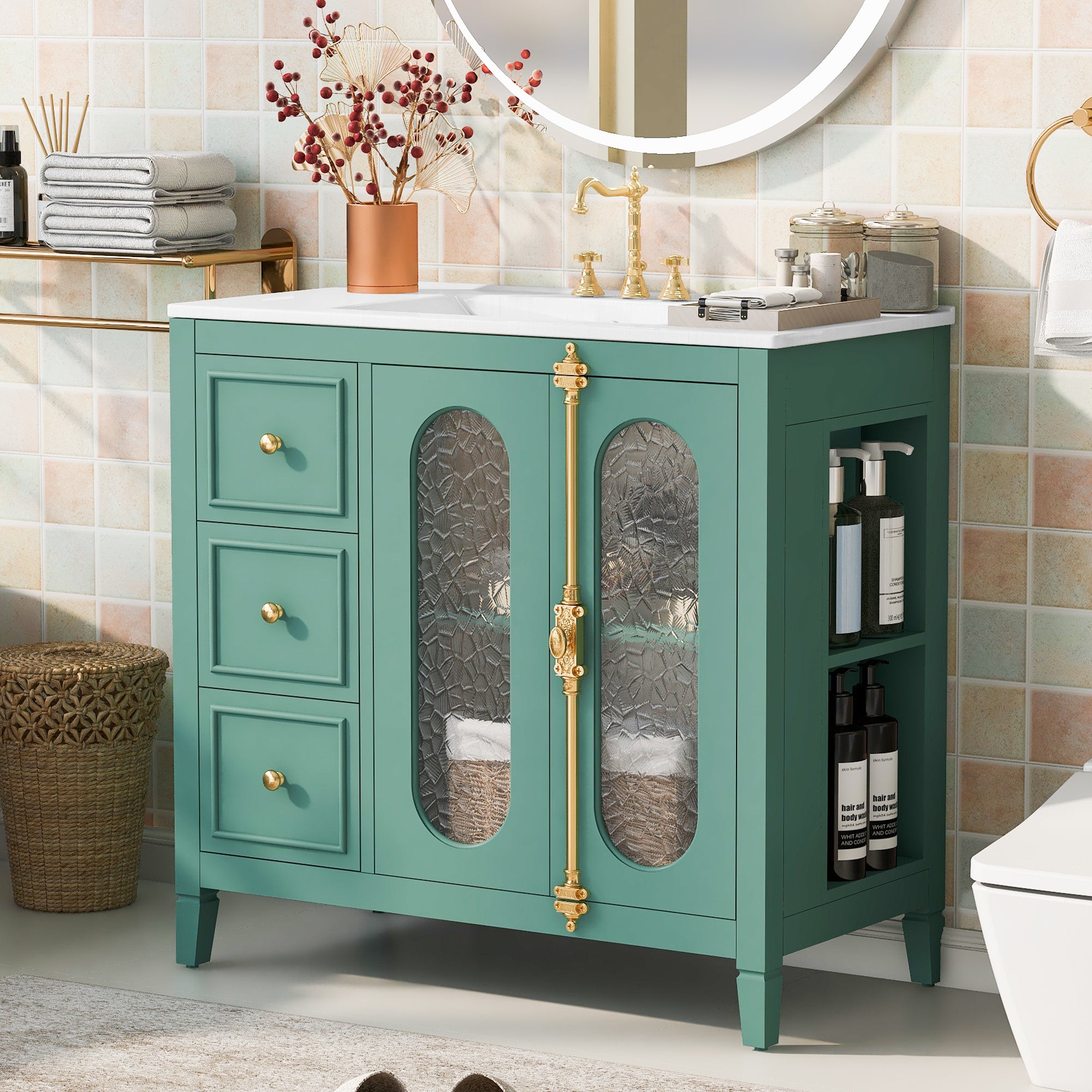 36" Modern Bathroom Vanity with 3 Drawers