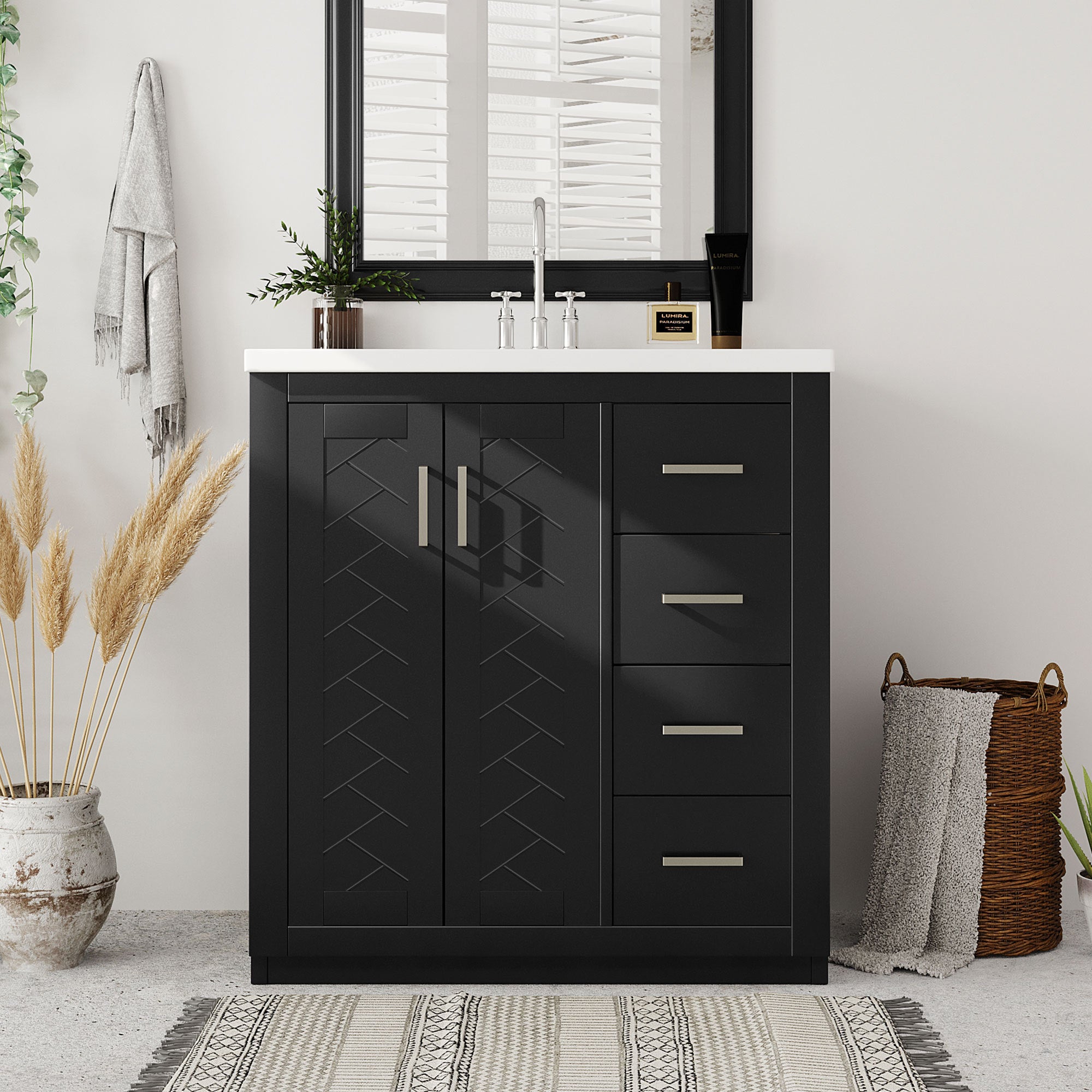 30" Bathroom Vanity Set: Solid Wood, Resin Sink
