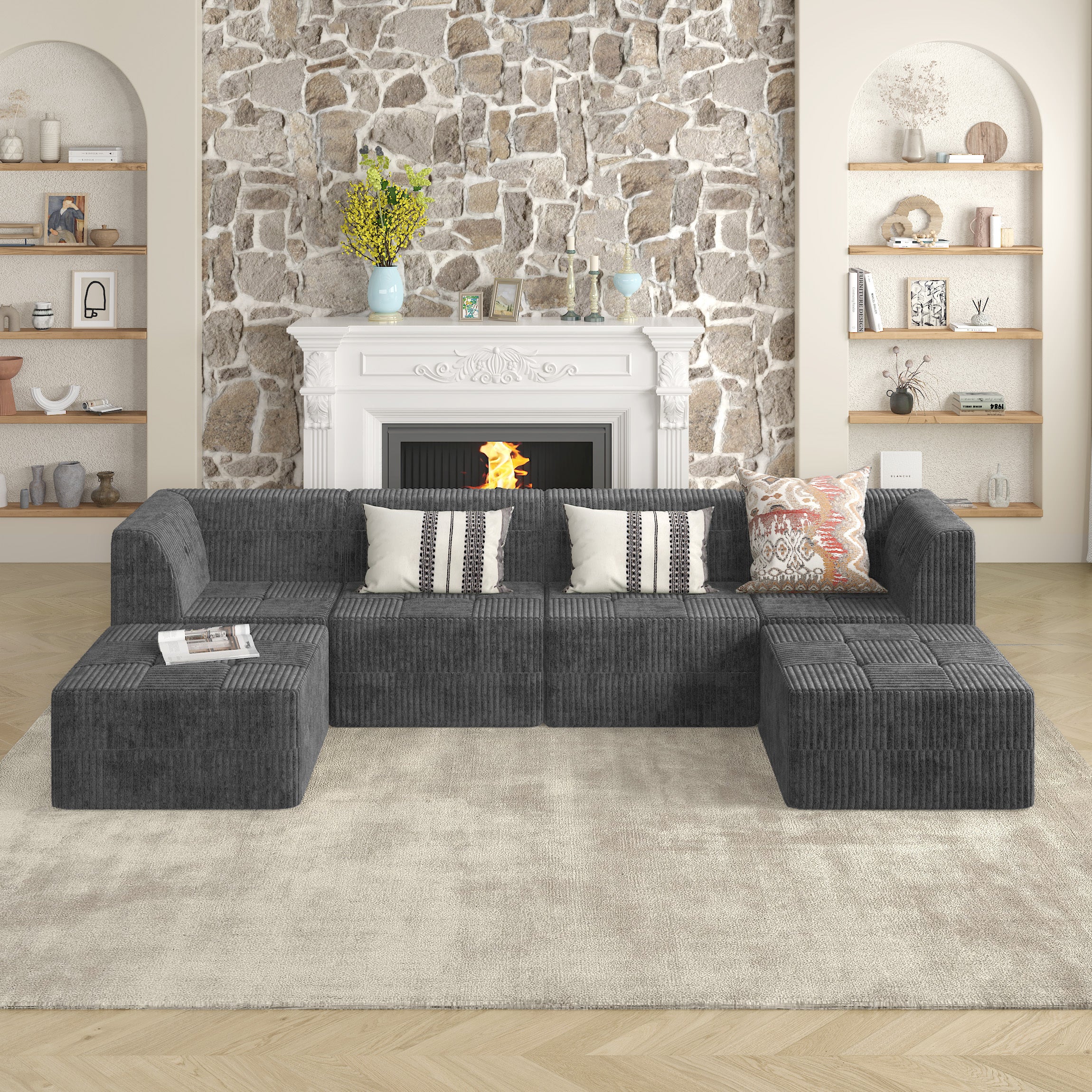 Grey U-Shaped Modular Sectional Sofa