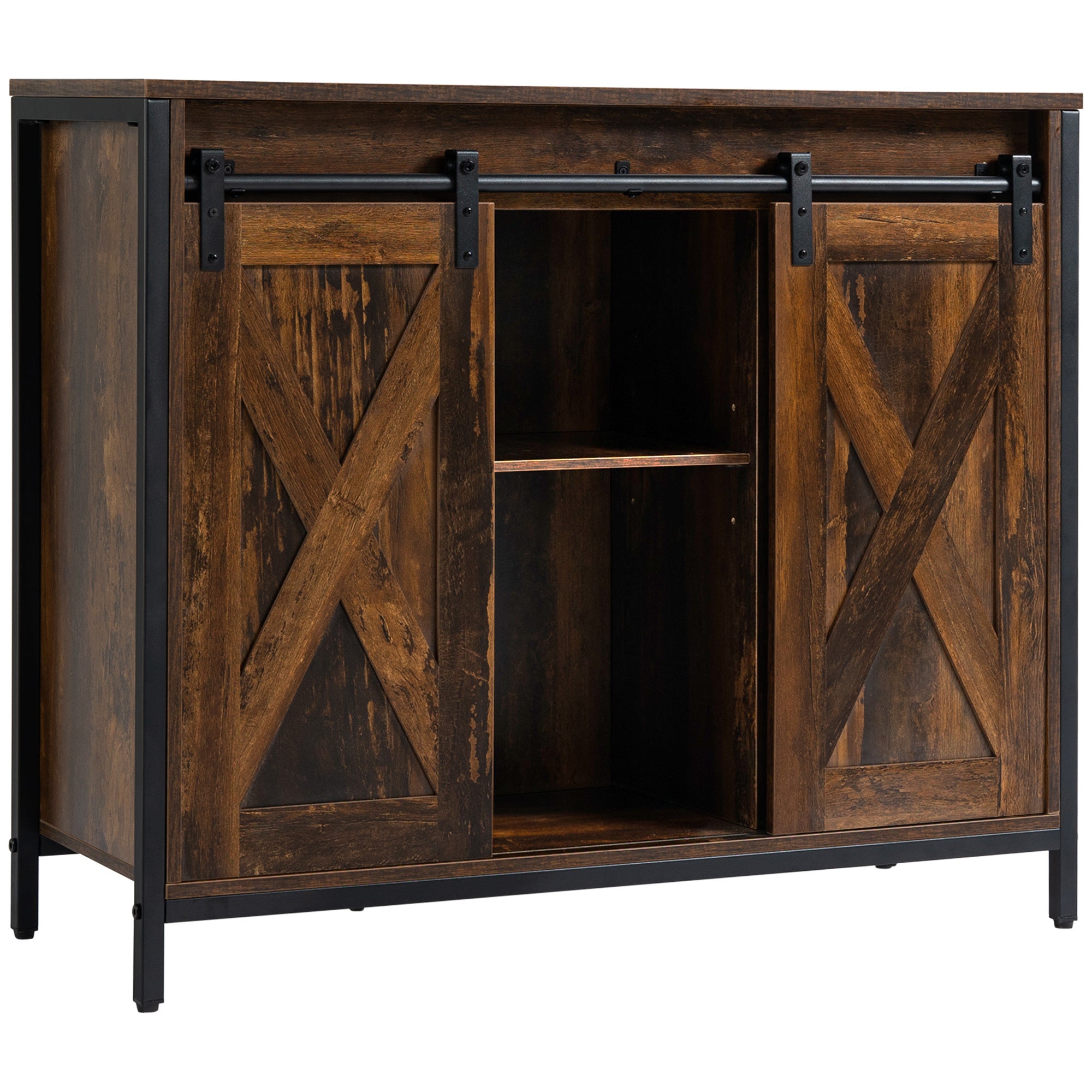Industrial Sideboard Buffet Cabinet, Rustic Brown