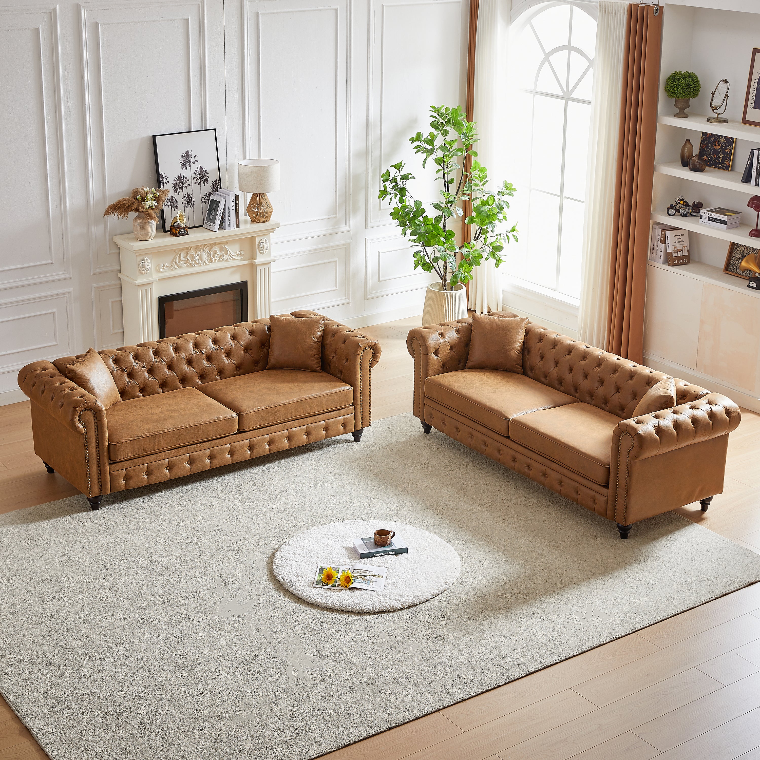 Modern 3+3 Sofa: Solid Wood Frame & Cushions