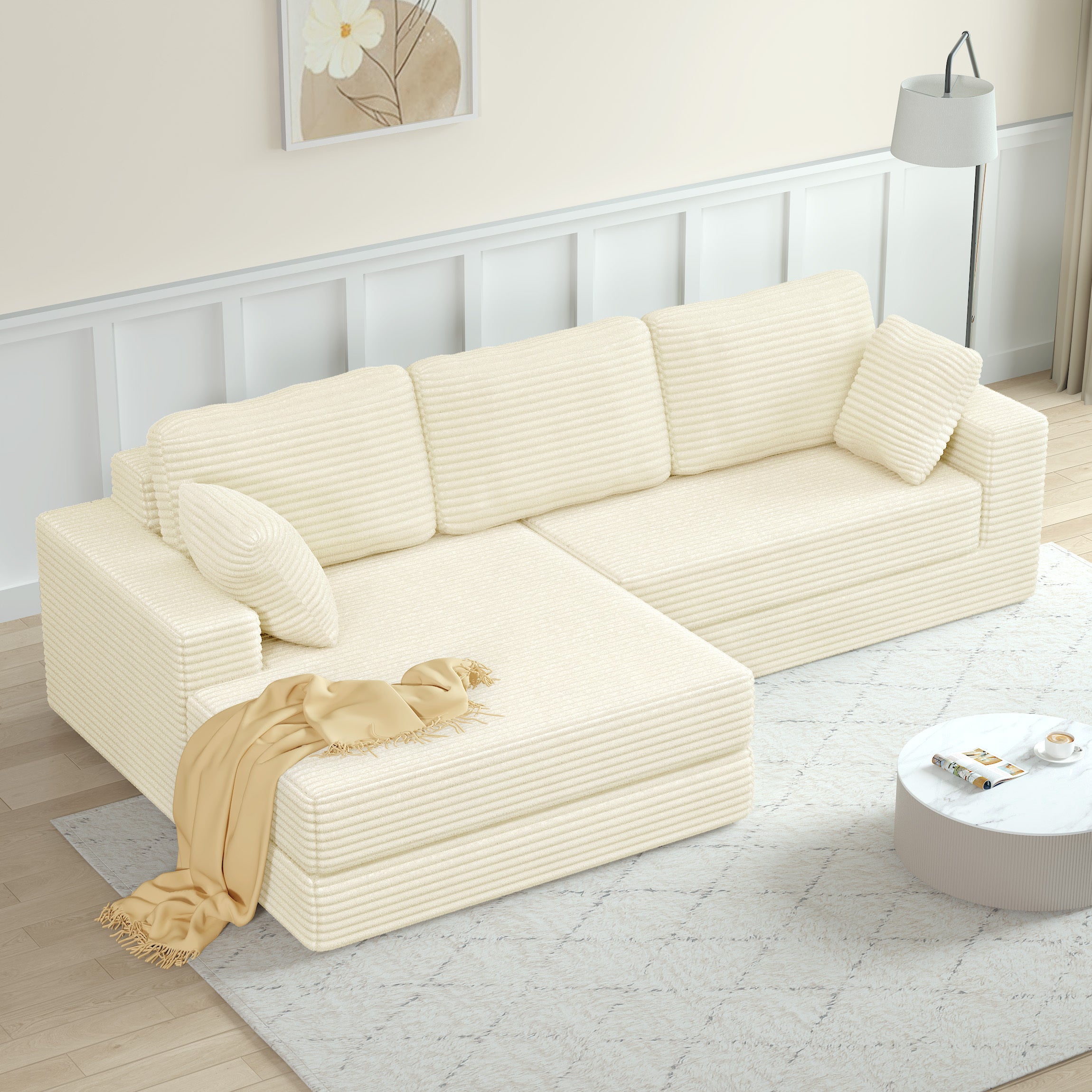 Beige Corduroy Sofa Bed: Space-Saving & Stylish