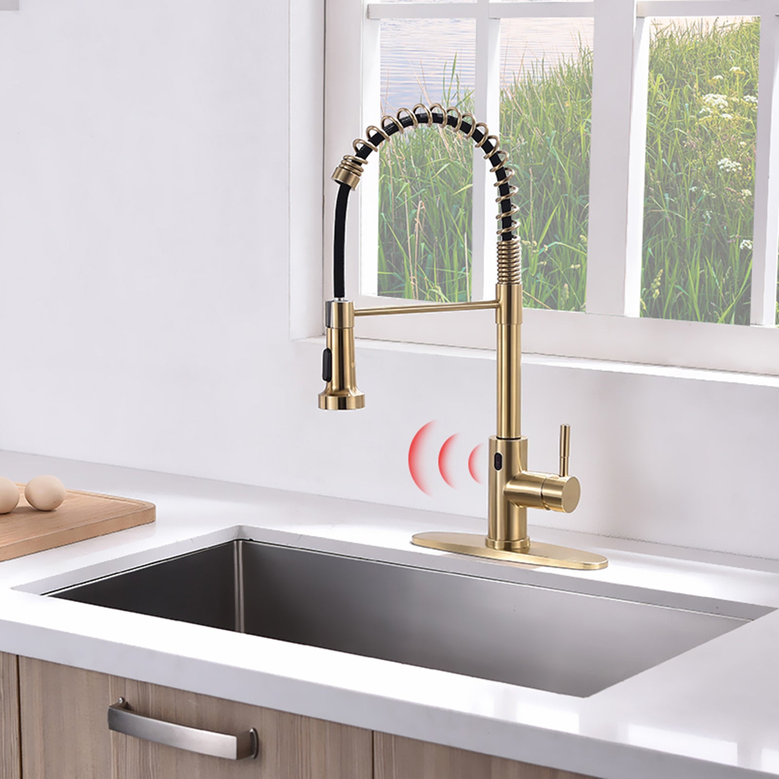 Smart Touchless Kitchen Faucet: Brushed Nickel & Gold