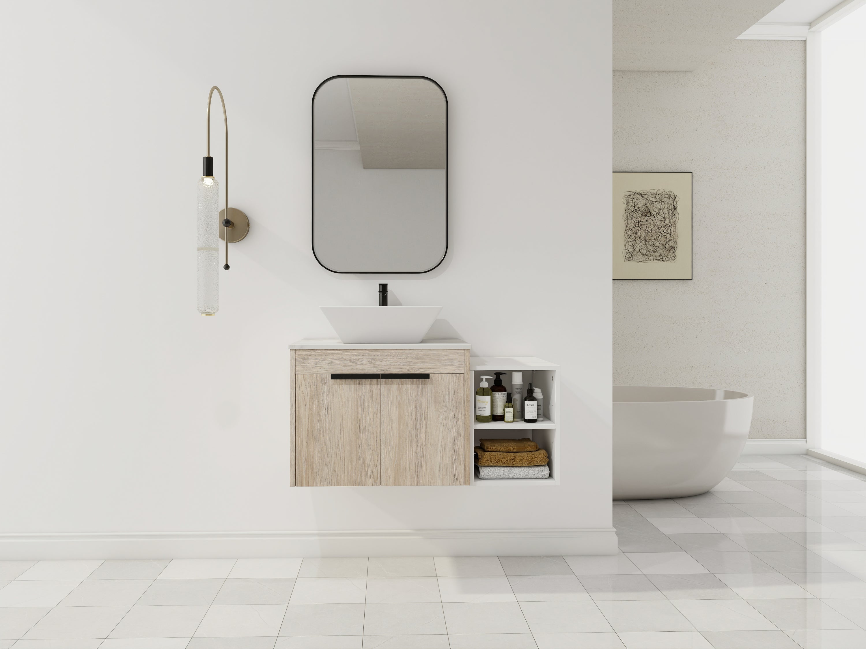 Modern Float Bathroom Vanity with Ceramic Sink