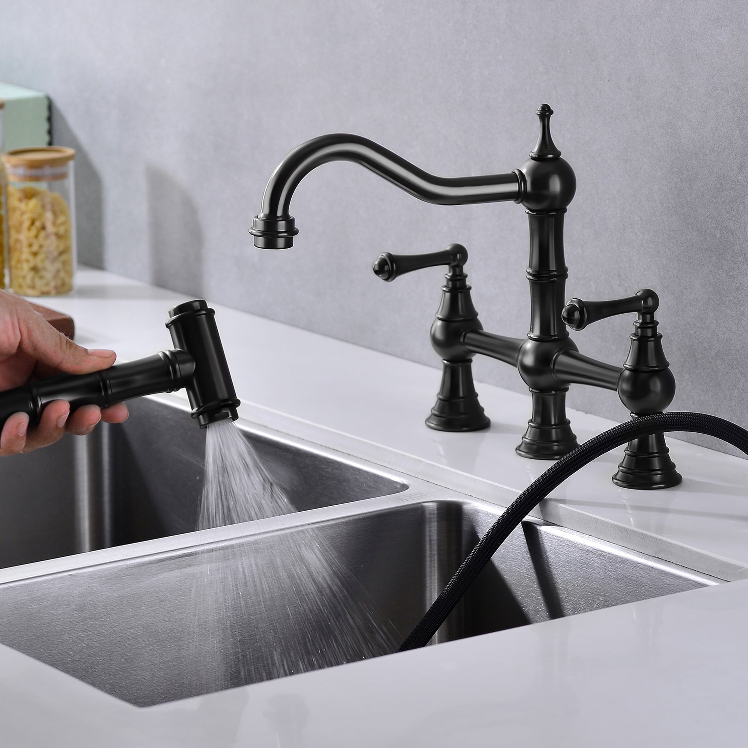 Dual Handle Kitchen Faucet with Side Spray