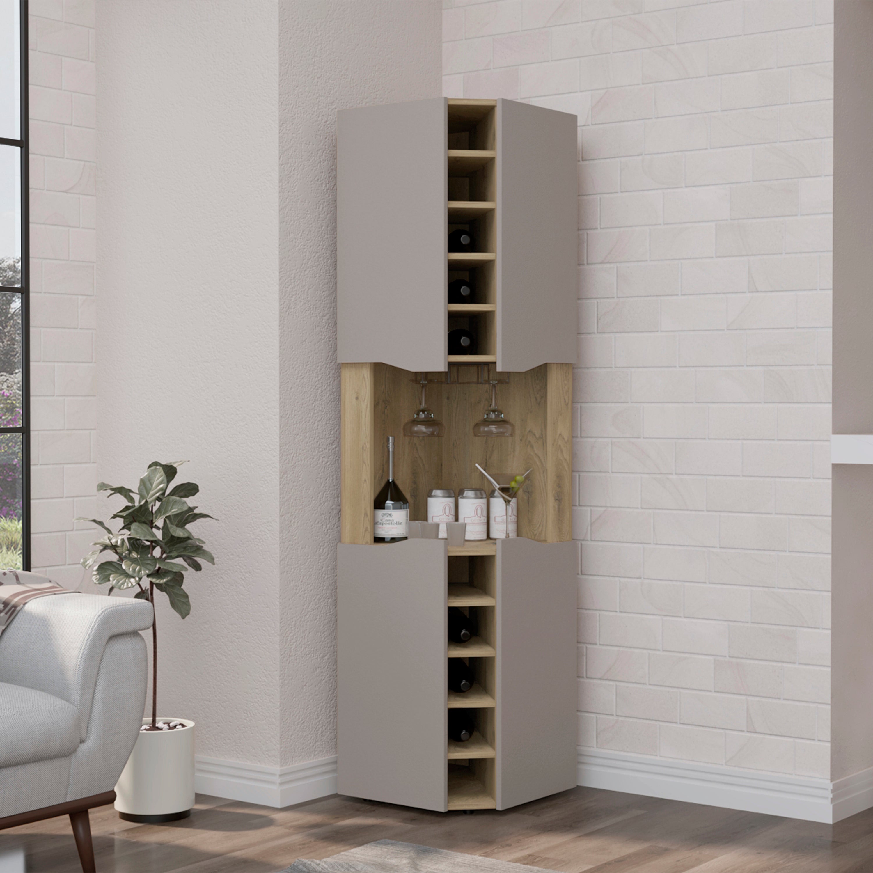 Obregon Bar Cabinet: 10 Wine Racks, Macadamia/Taupe