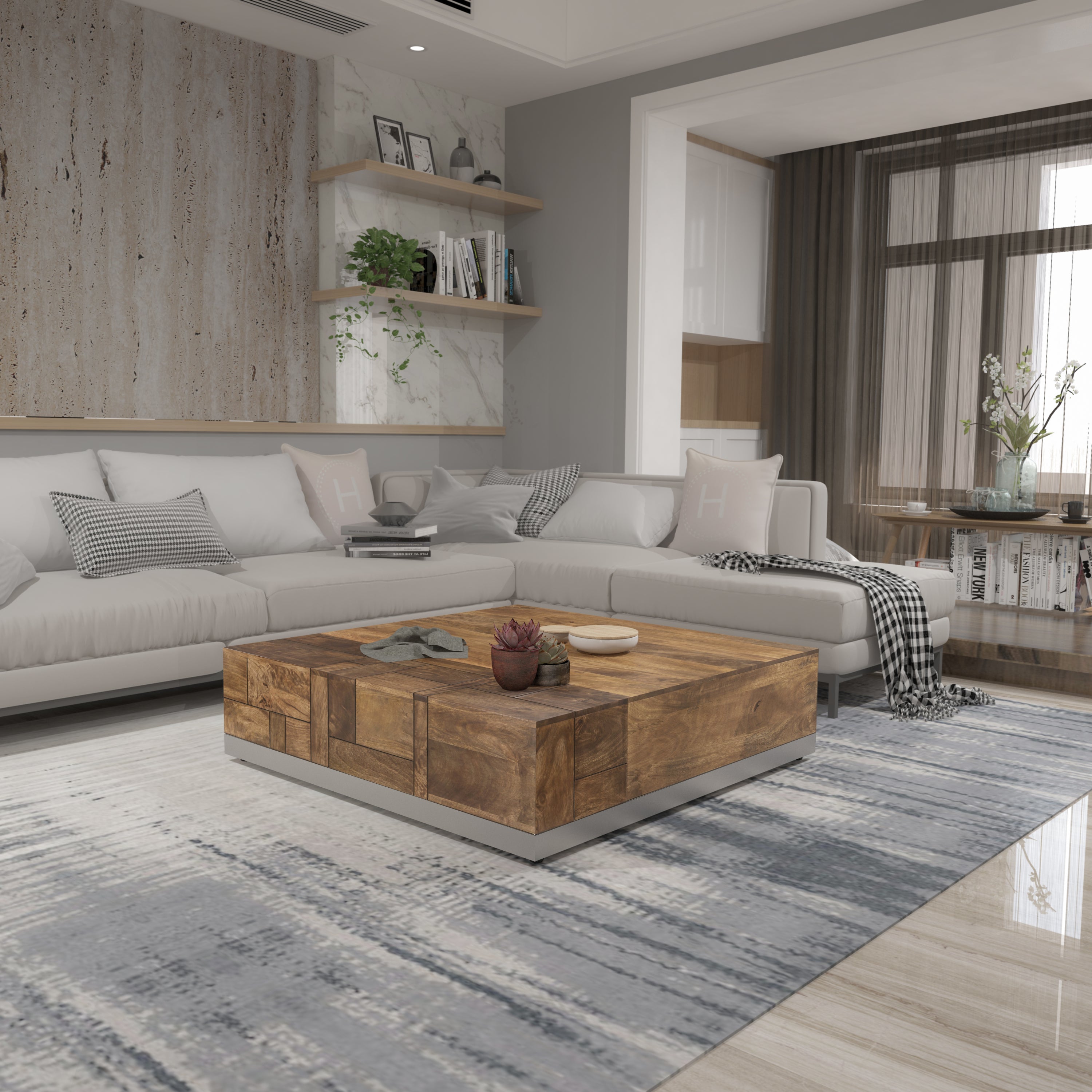 Luxvil Premium Solid Wood Coffee Table w/ Storage