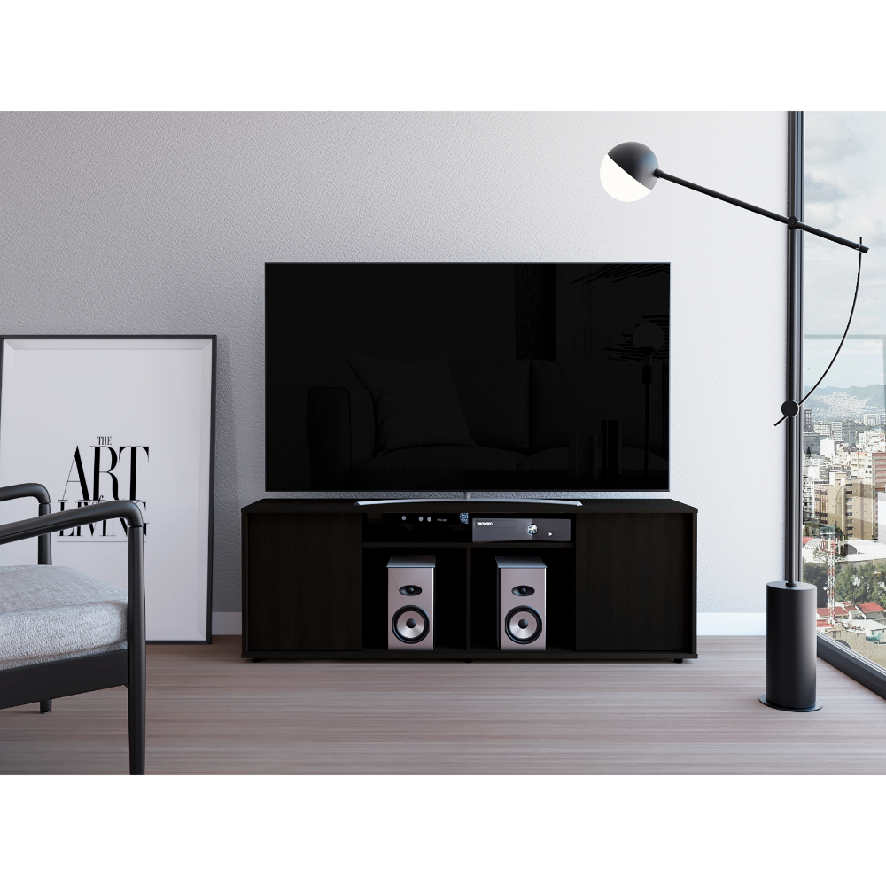 55" TV Stand w/ Cabinets & Shelves - Black