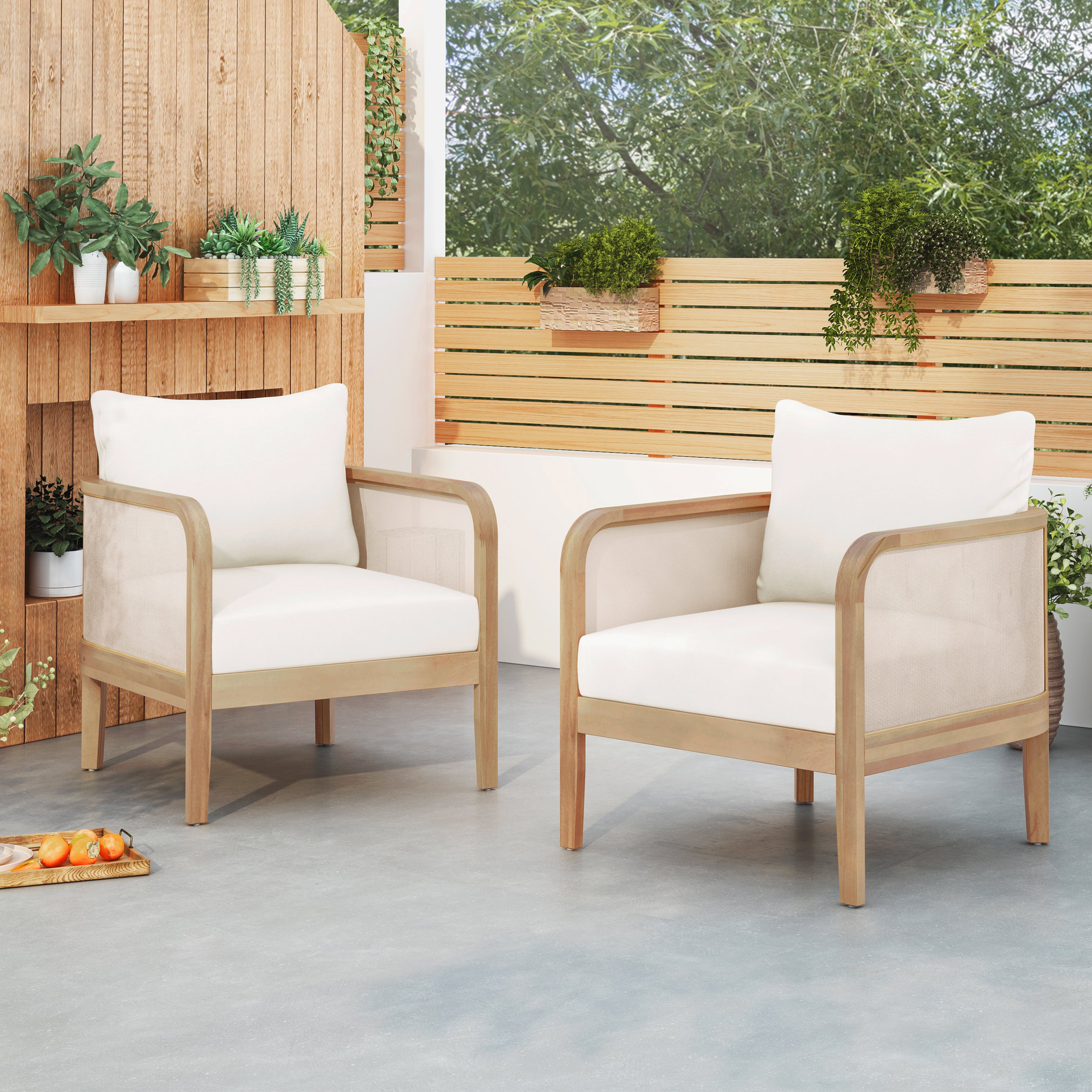 Acacia Wood Patio Chairs (Set of 2) - 400lb