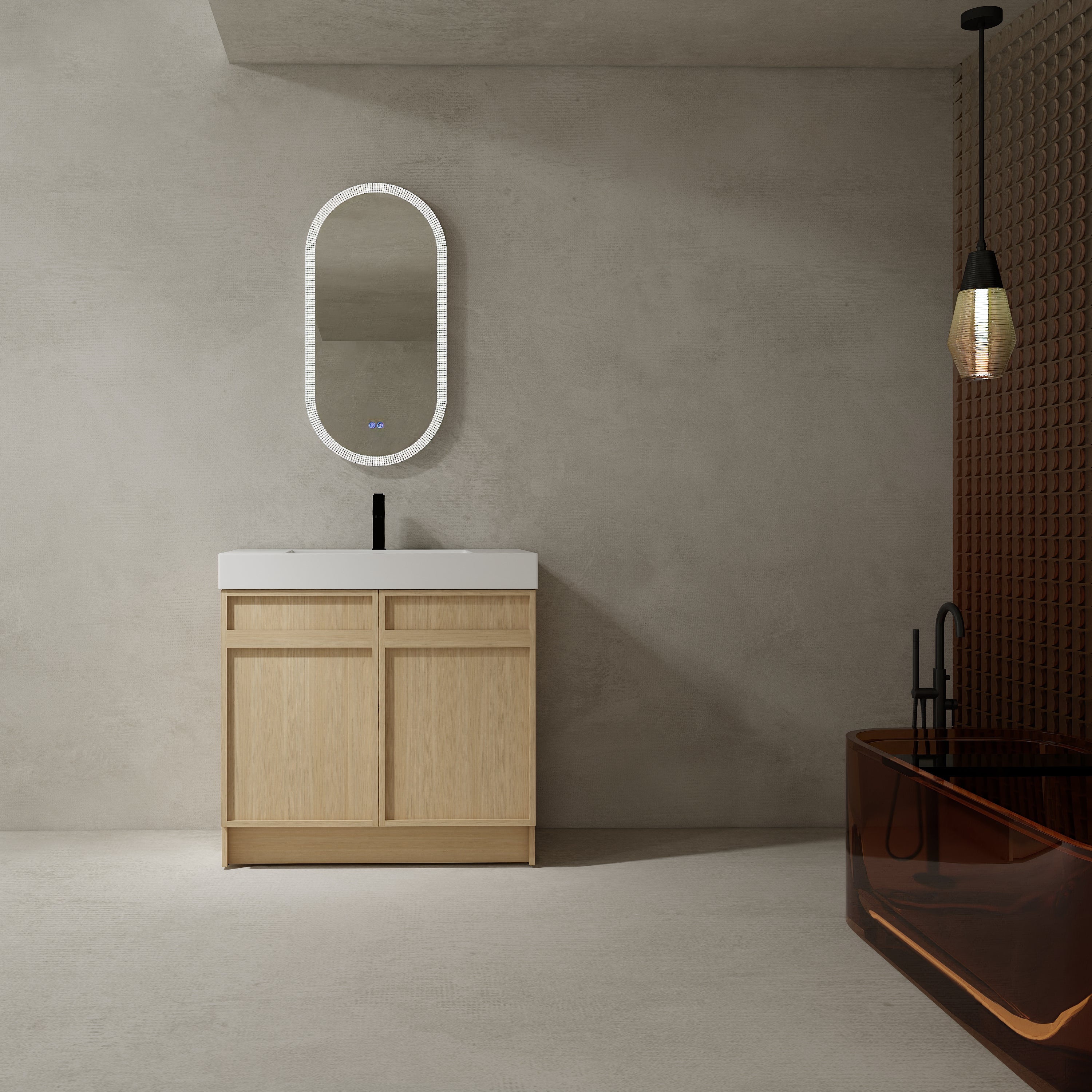 36" Freestanding Bathroom Vanity: White Resin Sink