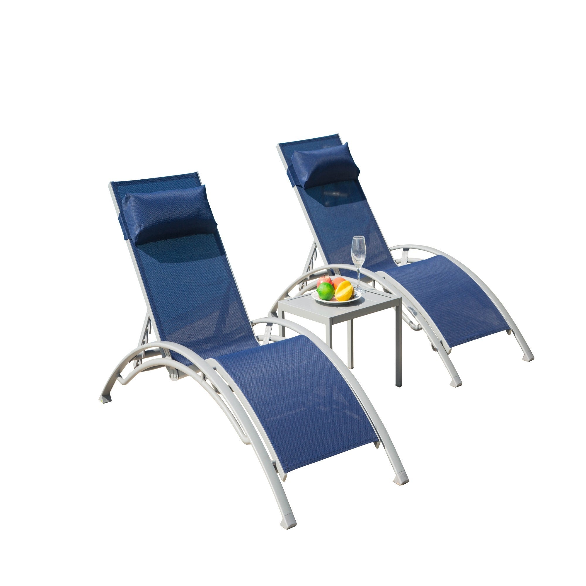 Adjustable Pool Lounge Chairs Set w/ Table