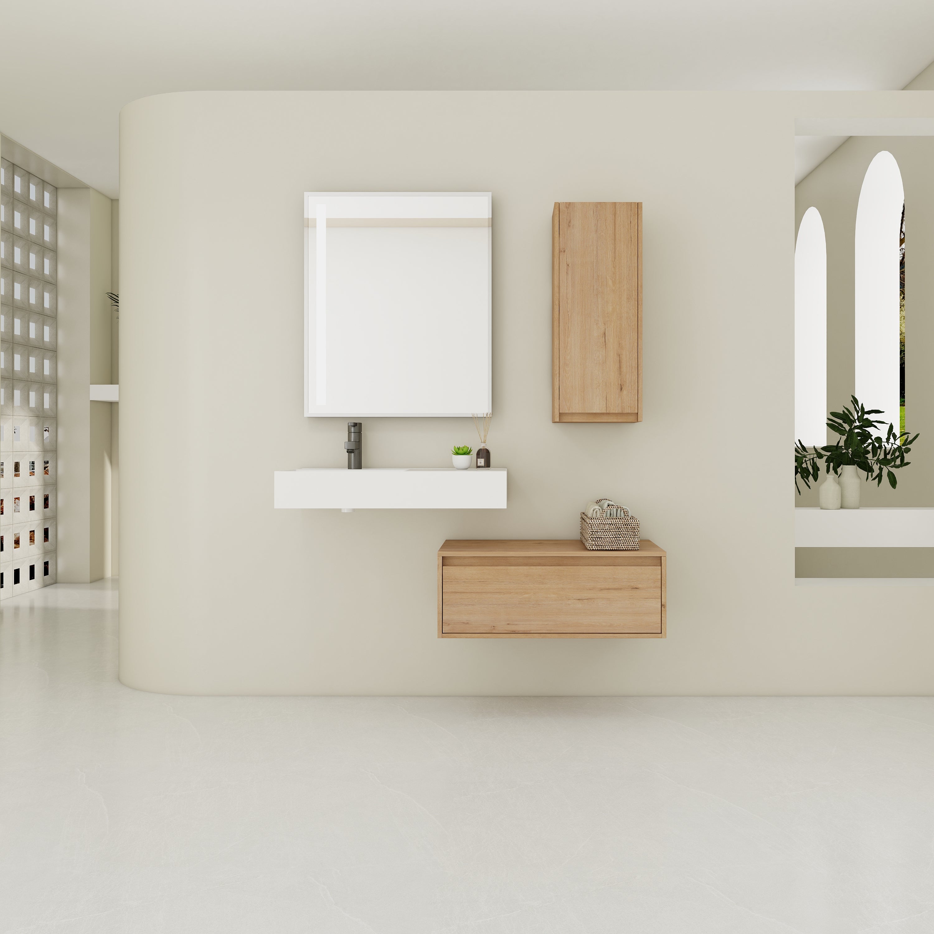 30" Wall-Mount Bathroom Vanity with Sink & Cabinet