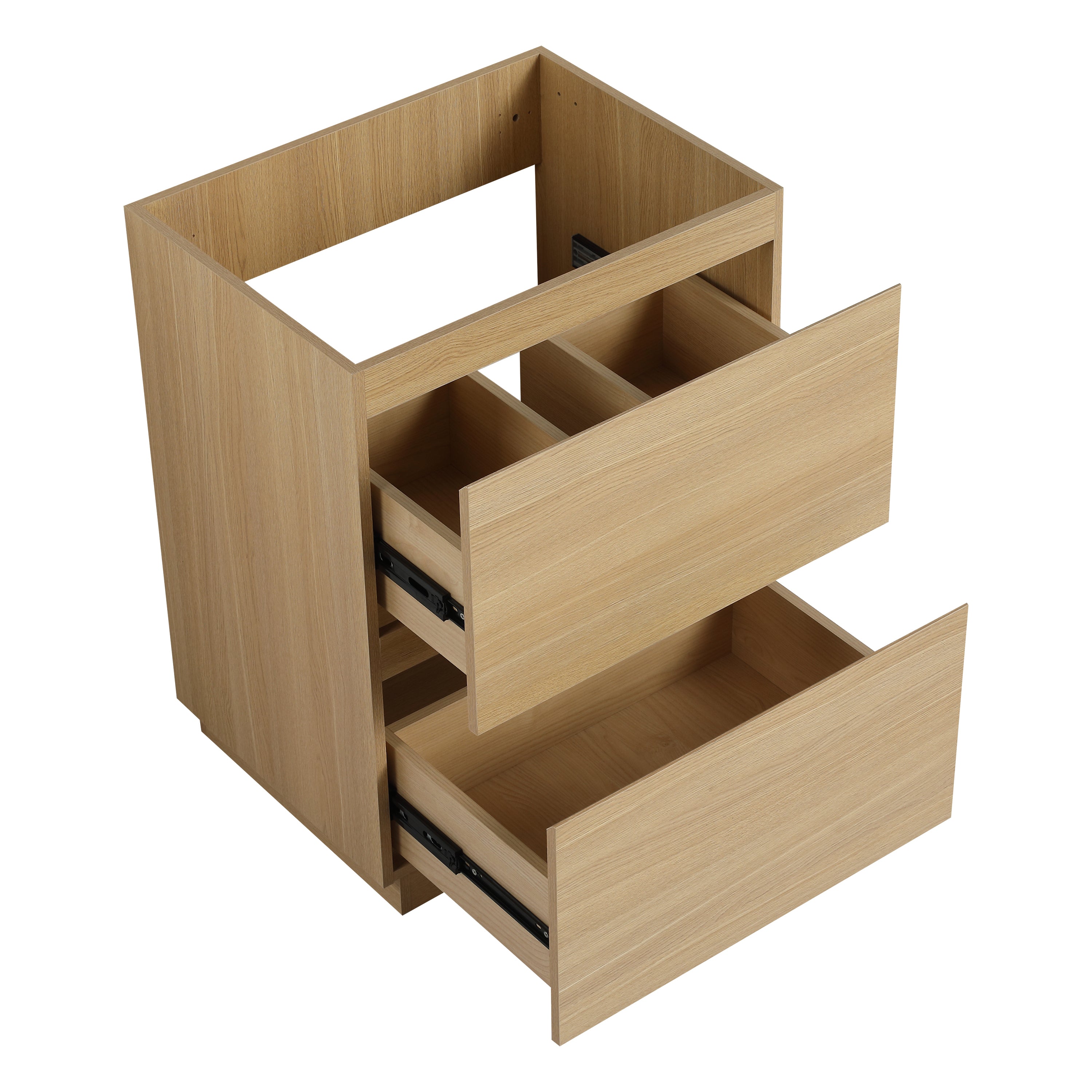 24" Double Drawer Oak Bathroom Vanity (No Top)