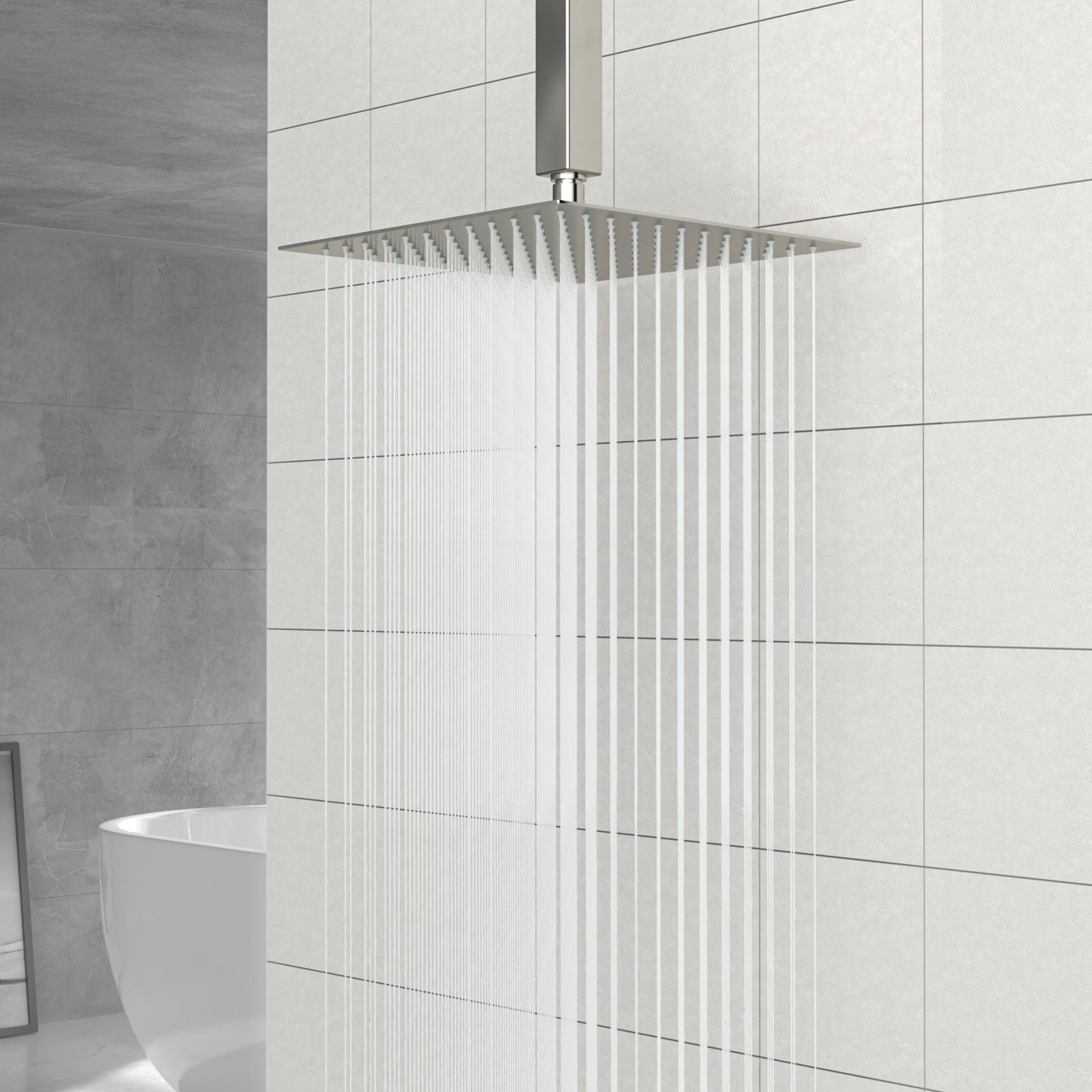 10" Square Rainfall Shower Head: Brushed Nickel