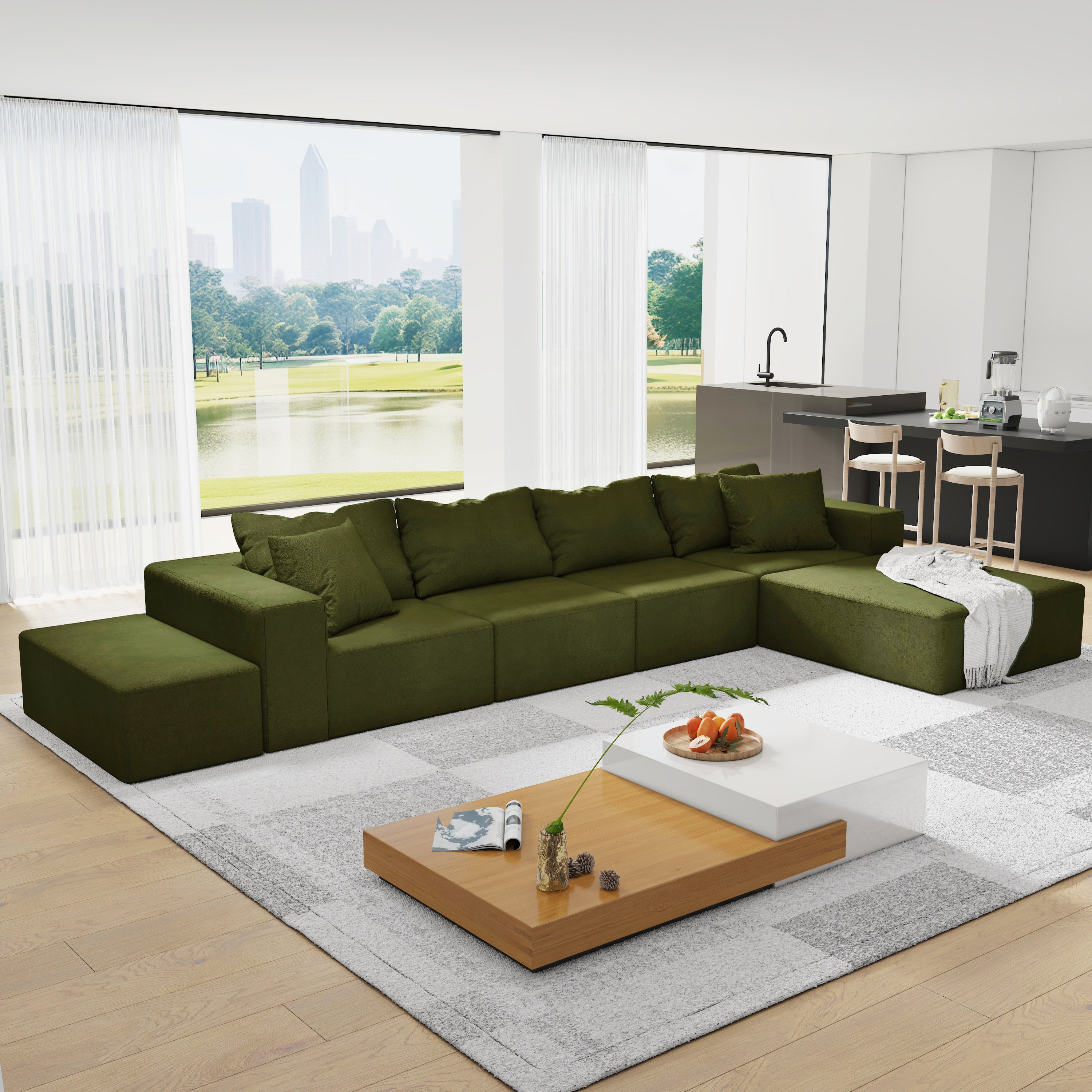 Modern L-Shaped Sectional Sofa with 6 Pillows