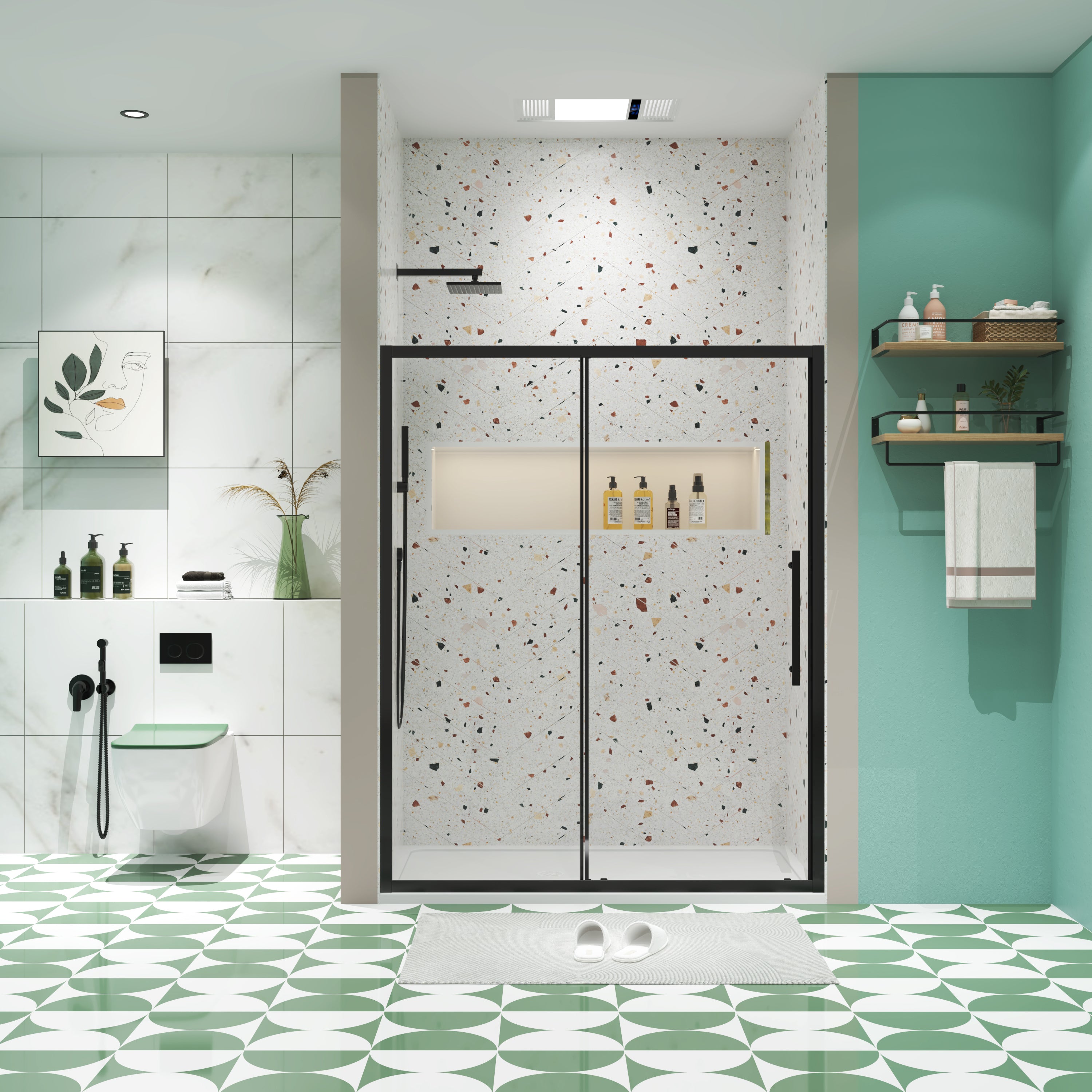 60"W x 72"H Sliding Shower Door - Matte Black