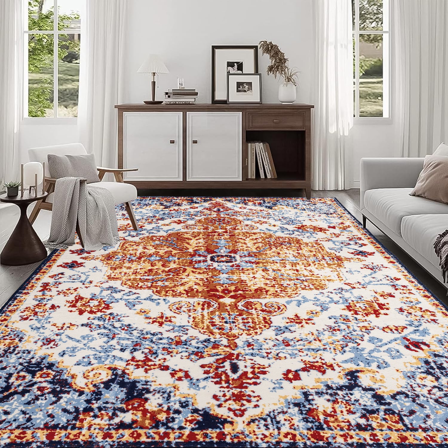 8x10 Vintage Bohemian Persian Rug: Washable & Non-Slip