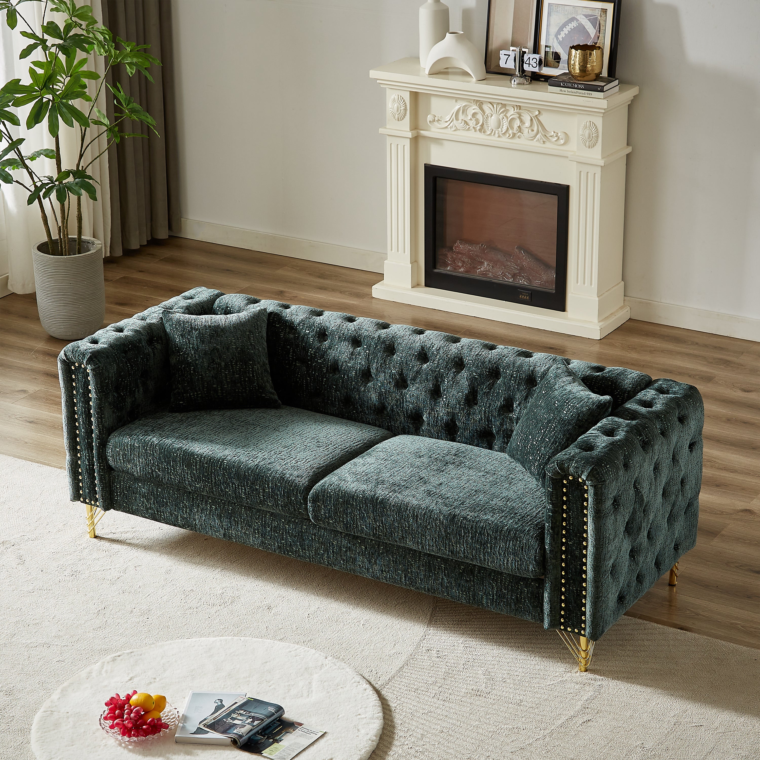 82" Chenille Sofa: Modern Button Tufted Couch