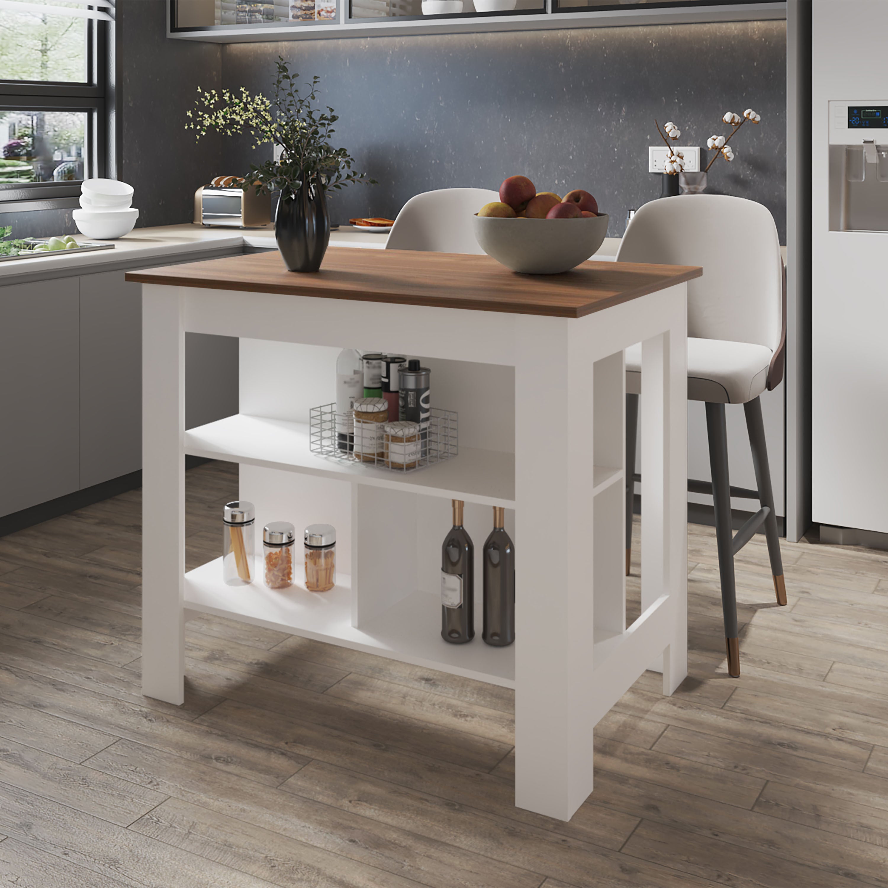 Aztec Melamine Kitchen Island: Mahogany/White