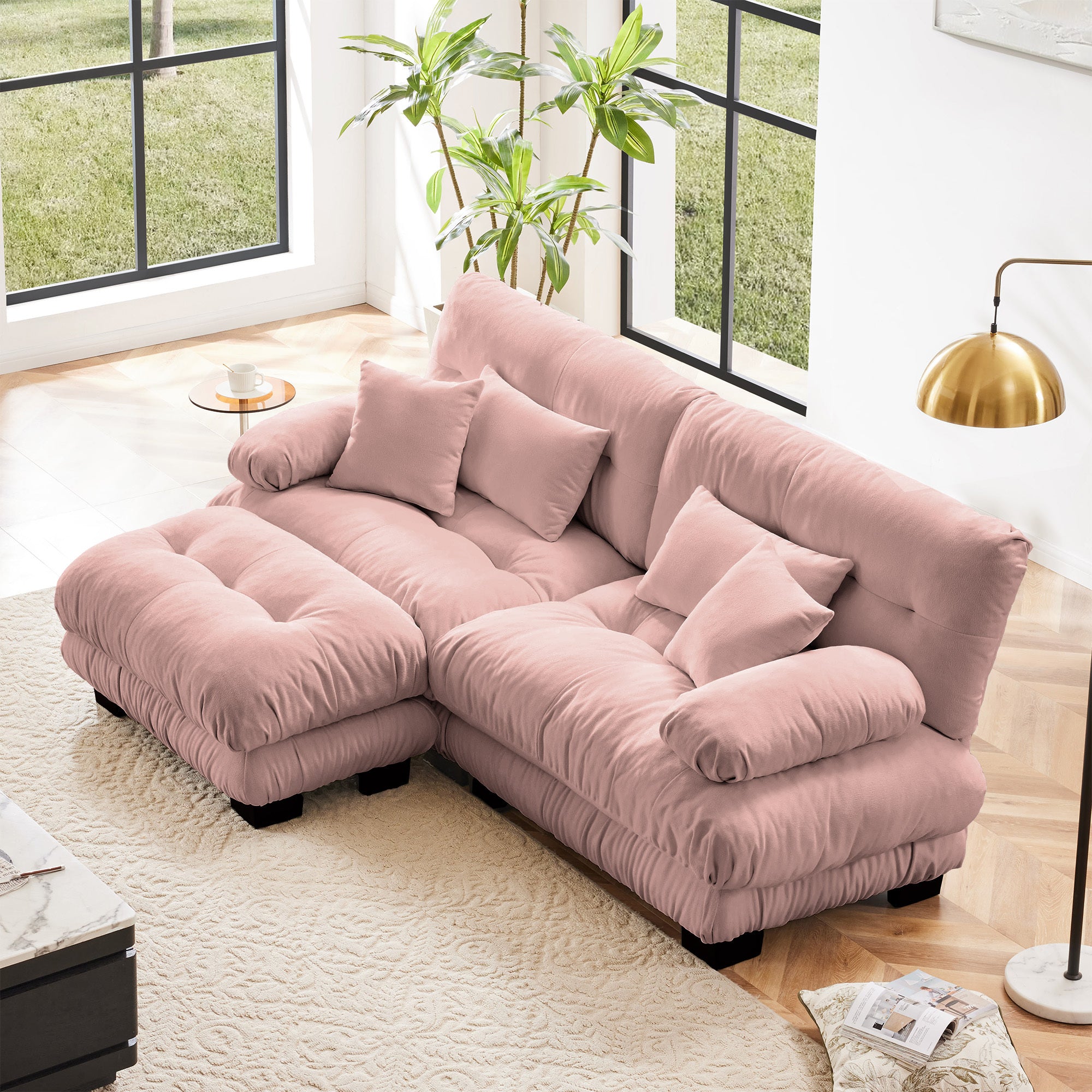 Pink Chenille Cloud Couch Sectional Sofa
