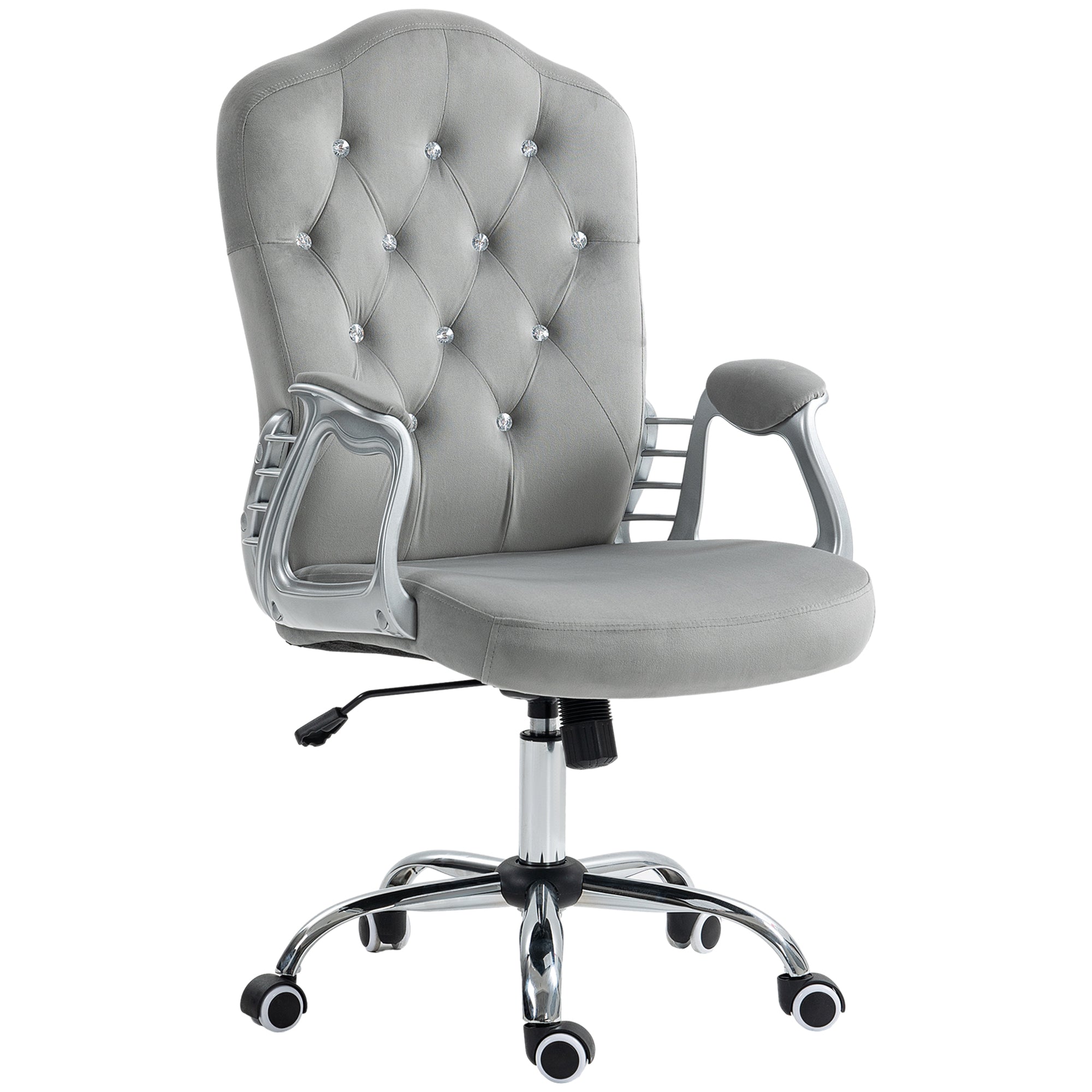 Velvet Office Chair, Light Gray, Adjustable Height