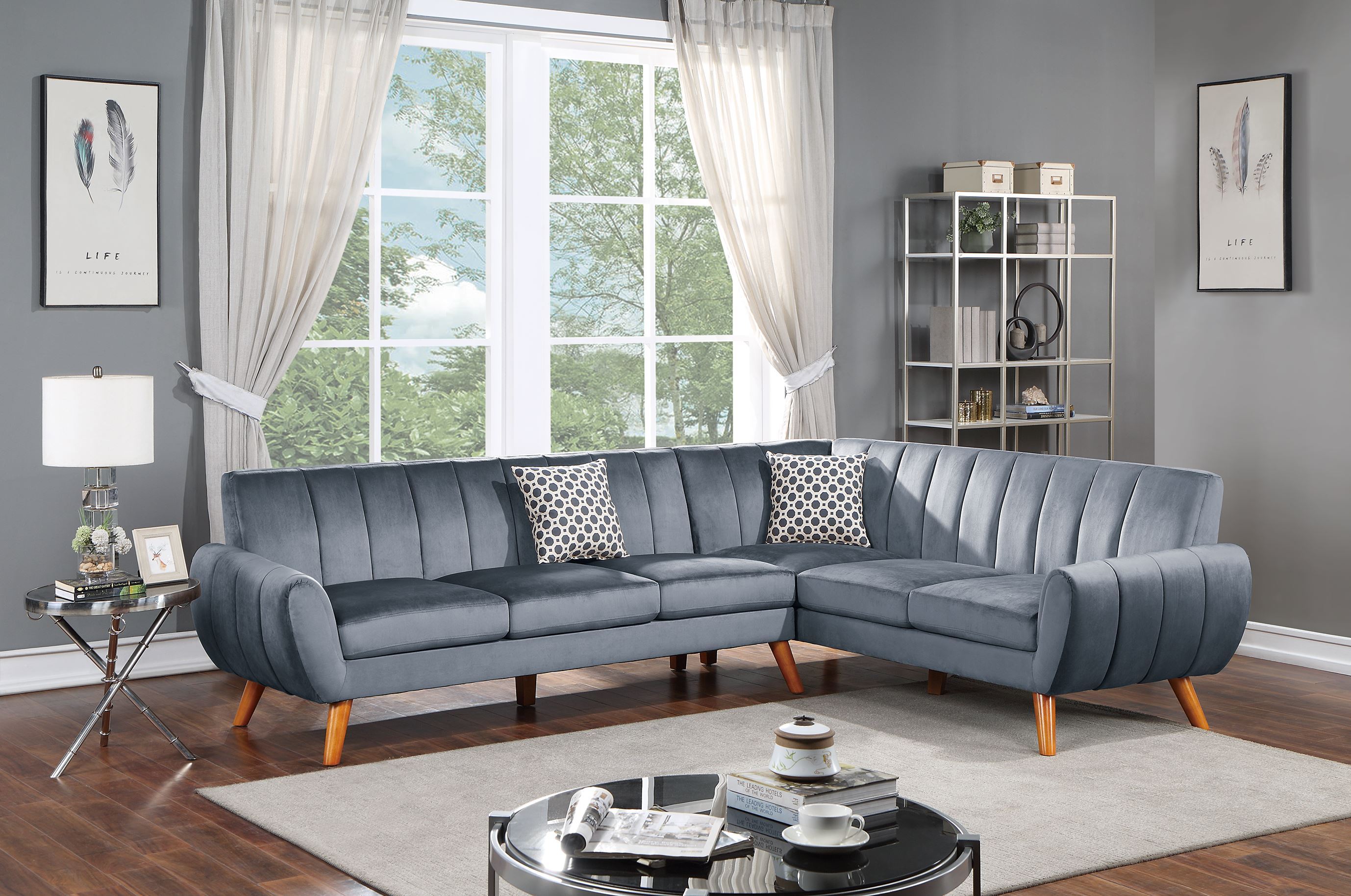 Black Faux Leather Sectional Sofa (2PC)