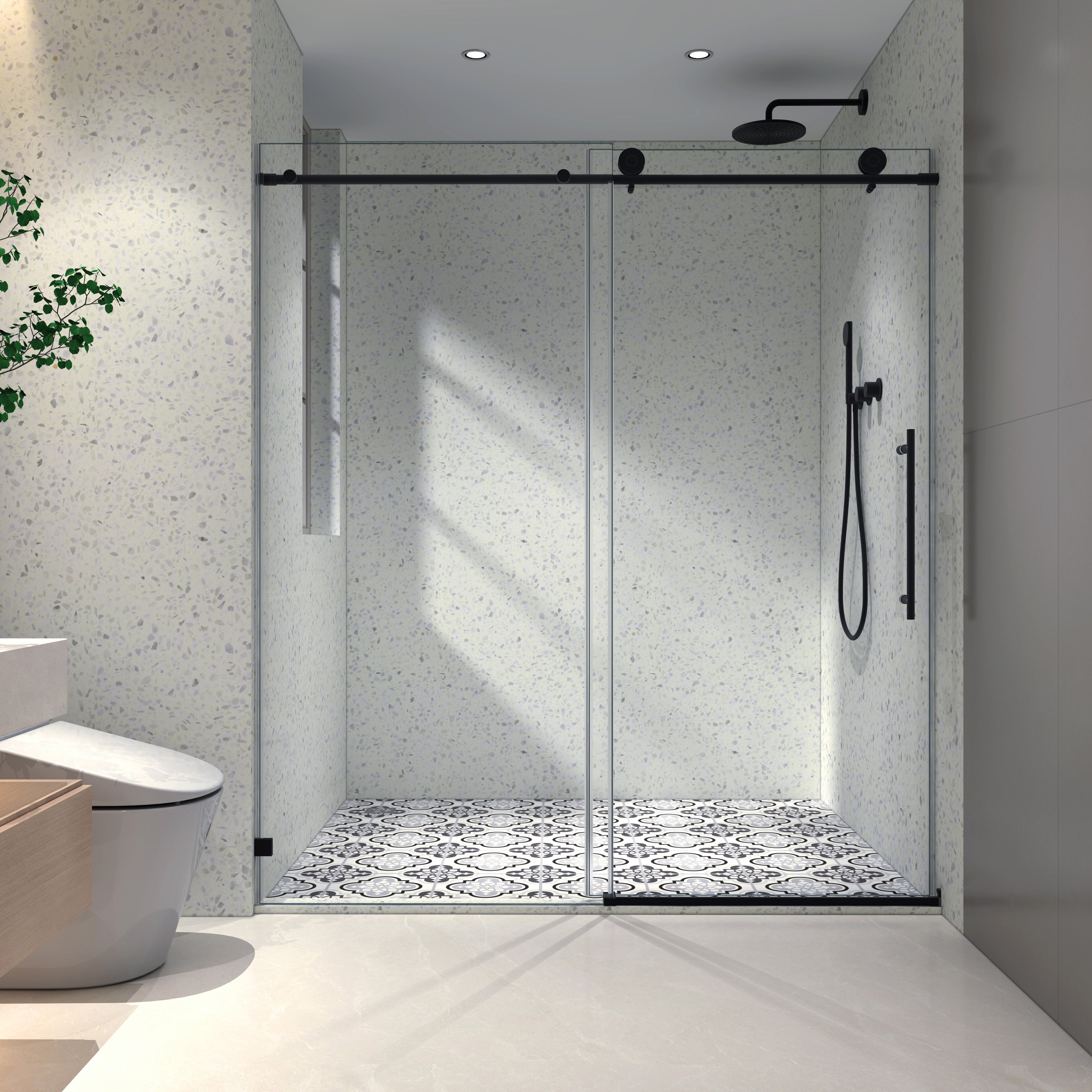 Frameless Shower Door 6076: Matte Black, Soft Close