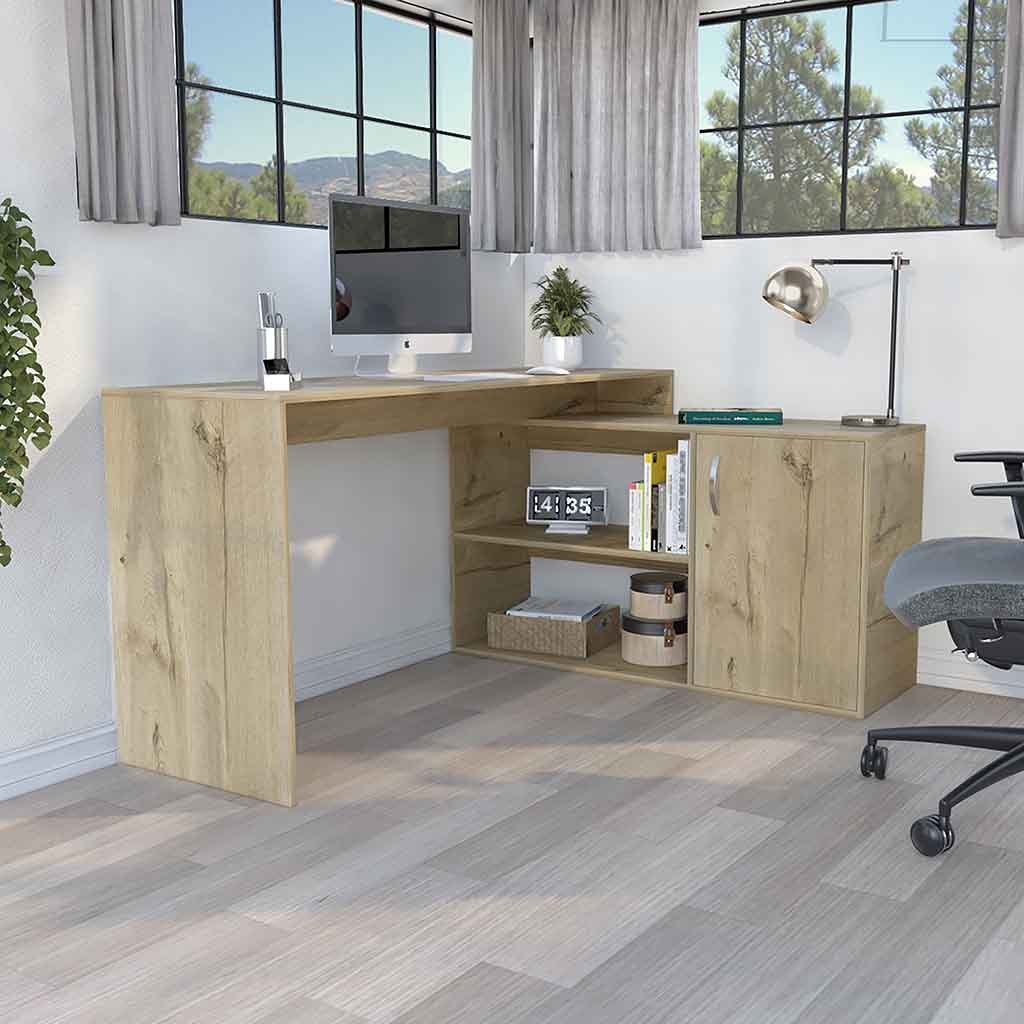 Axis Modern L-Shaped Desk, Light Oak | Computer Desk