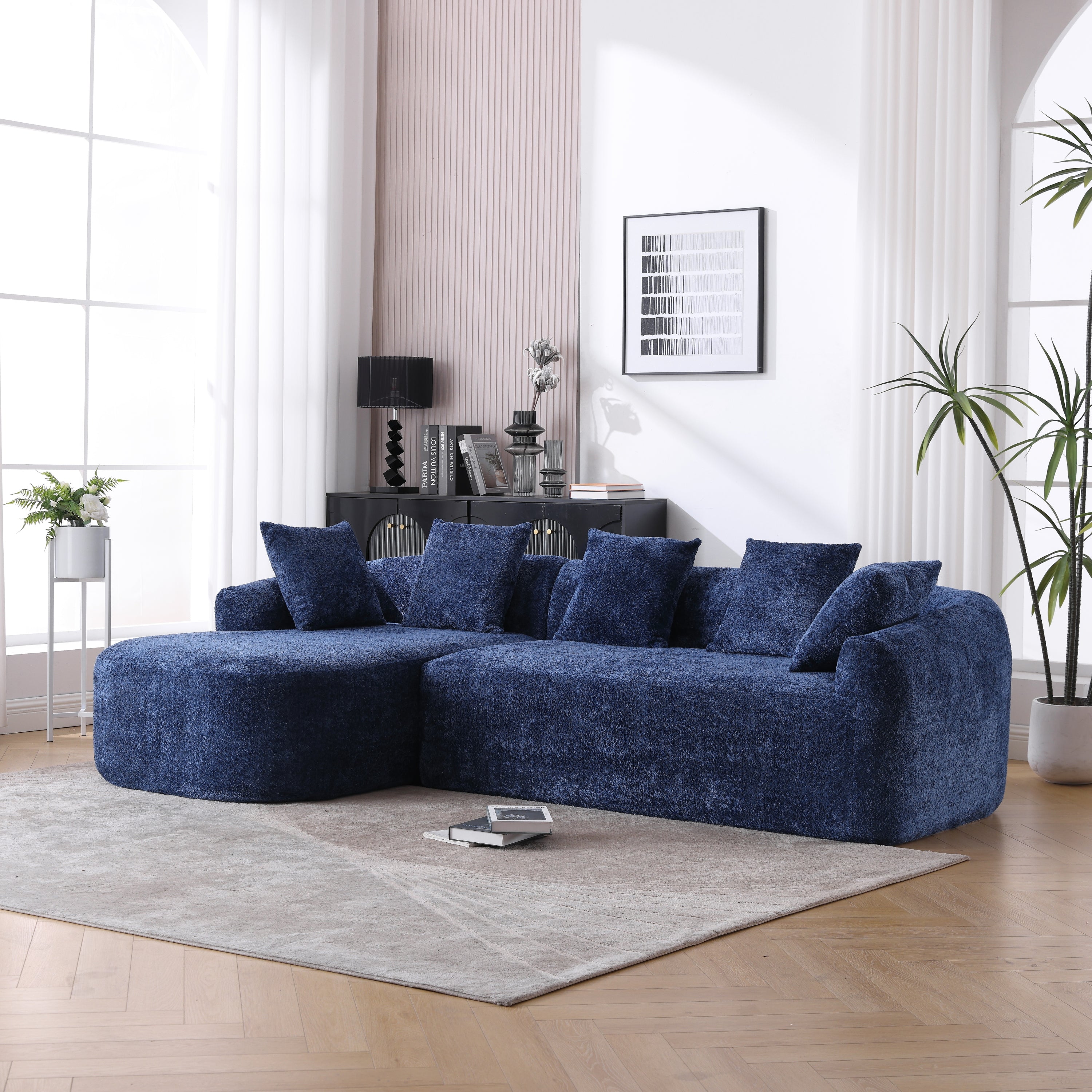 Boucle Sofa 3 Seater w/ Chaise, Blue