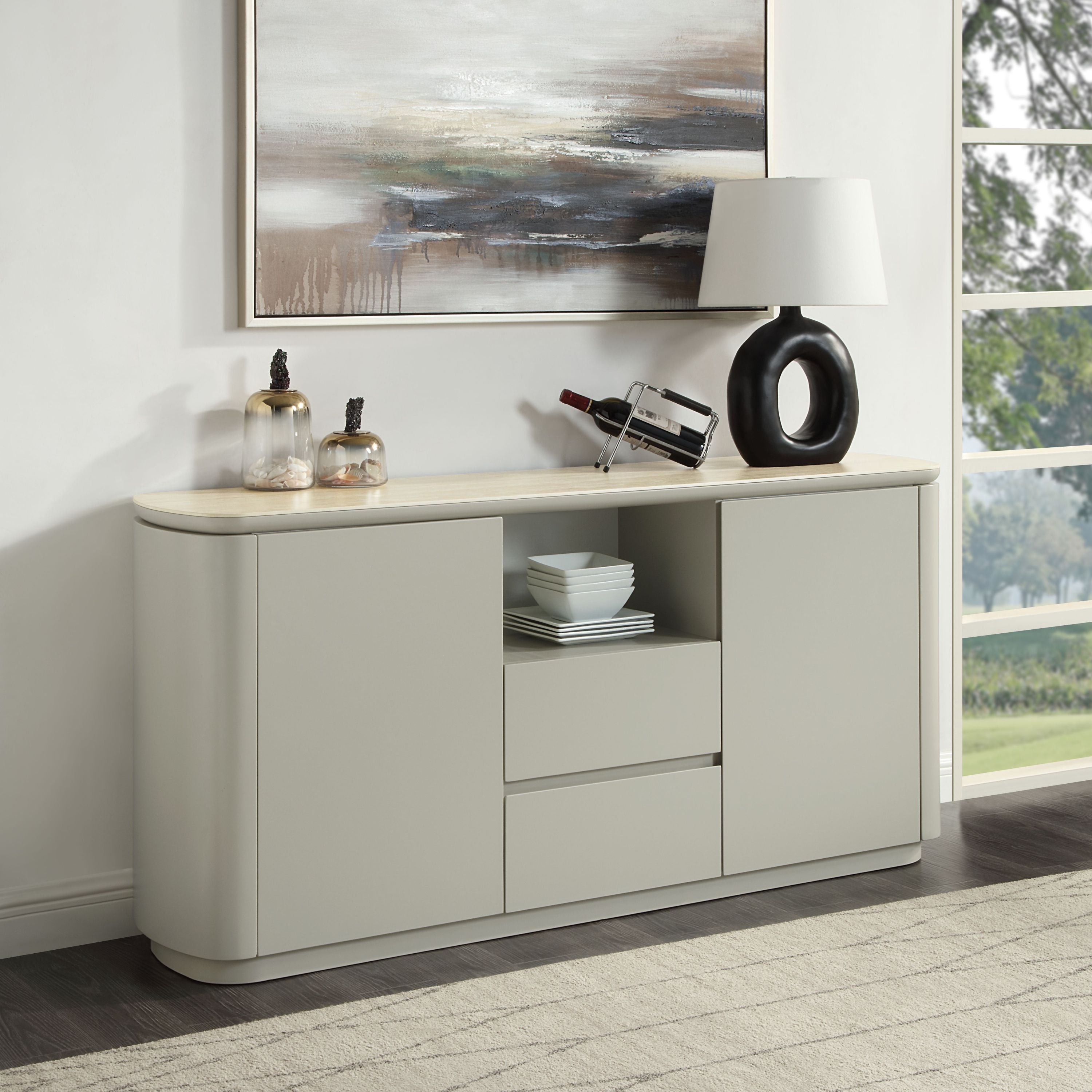Ingram Ceramic Top Server, Light Gray Finish | Patio Furniture