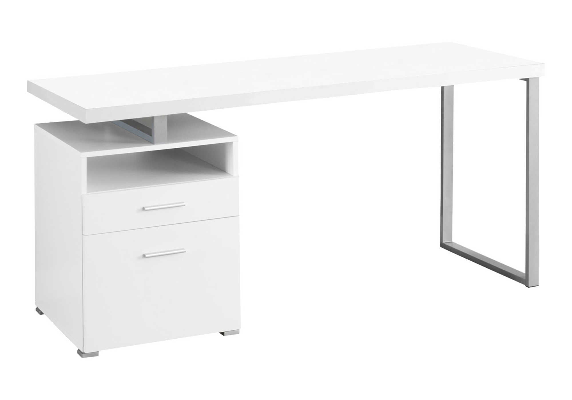 Modern White Computer Desk, 60" with Drawers & Left/Right Setup