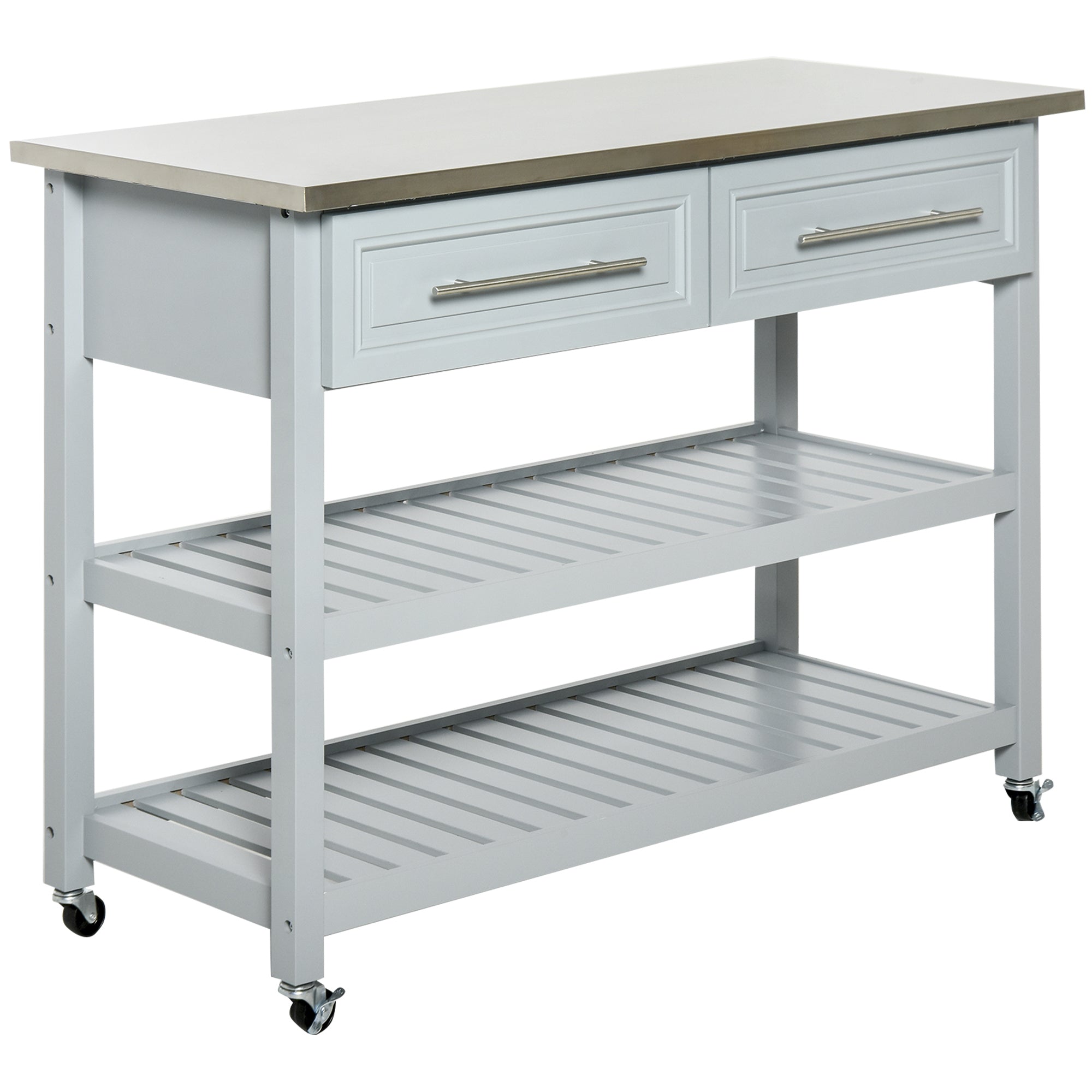 Kitchen Island, Stainless Steel Top, Gray