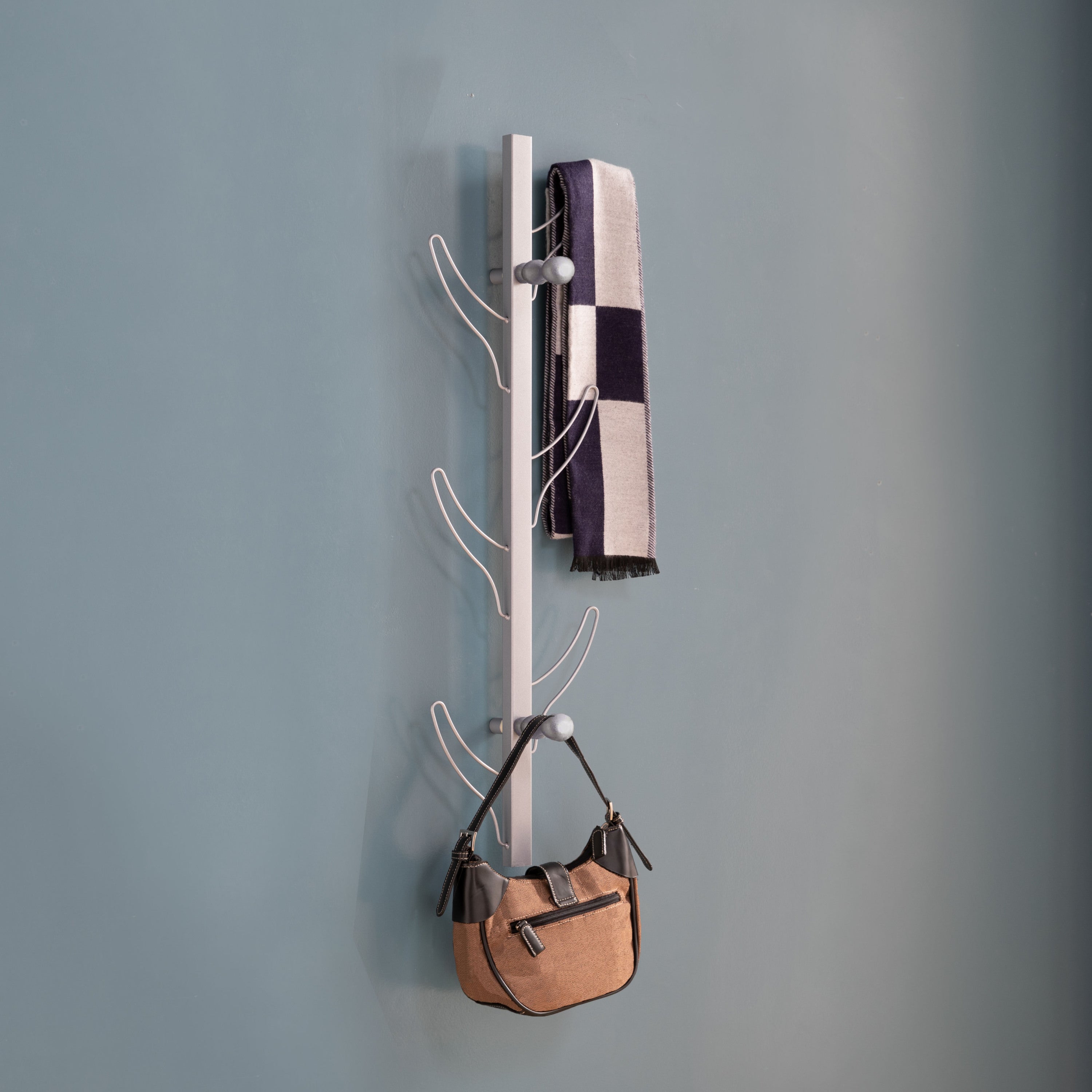 Vertical 8-Hook Coat Rack, Wall Mounted, Silver