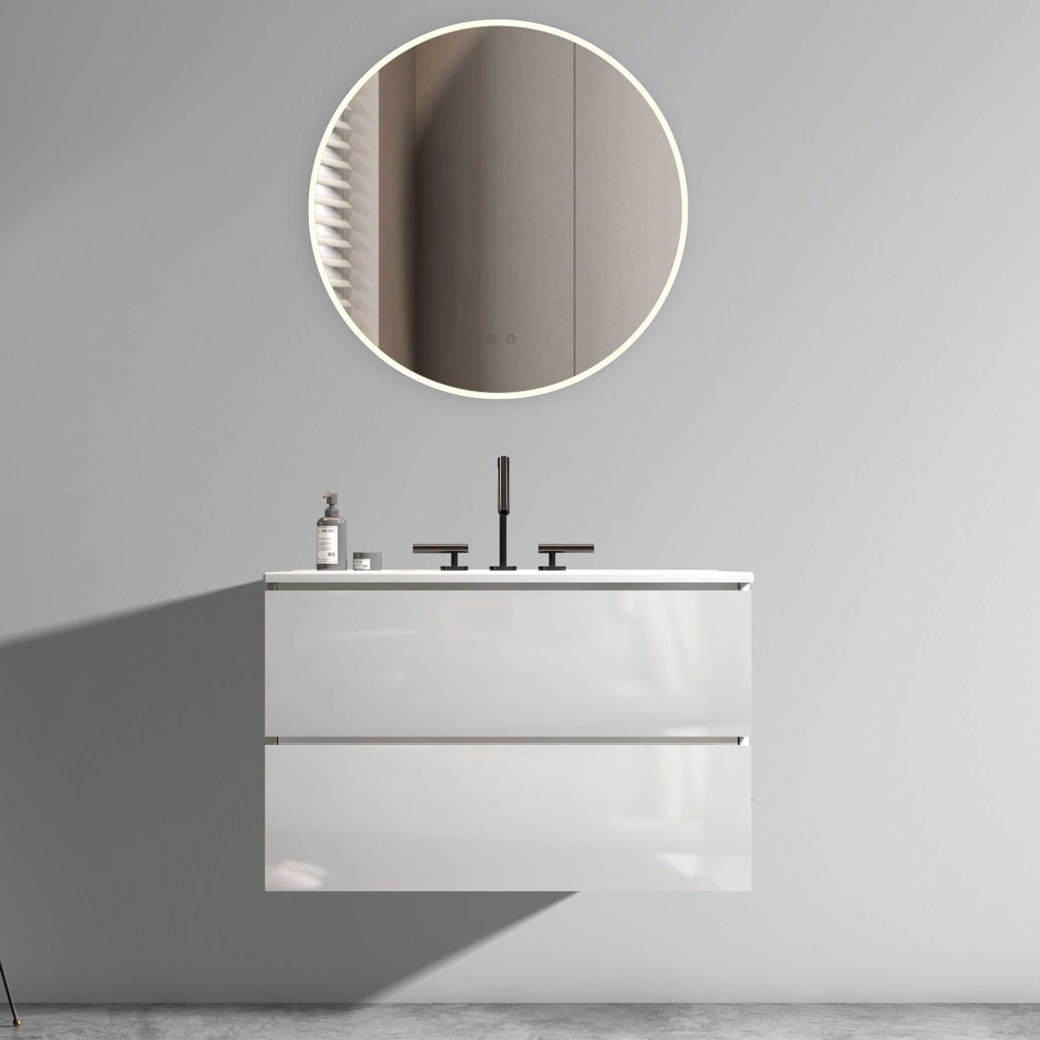 Glossy White Bathroom Vanity with Sink & Storage