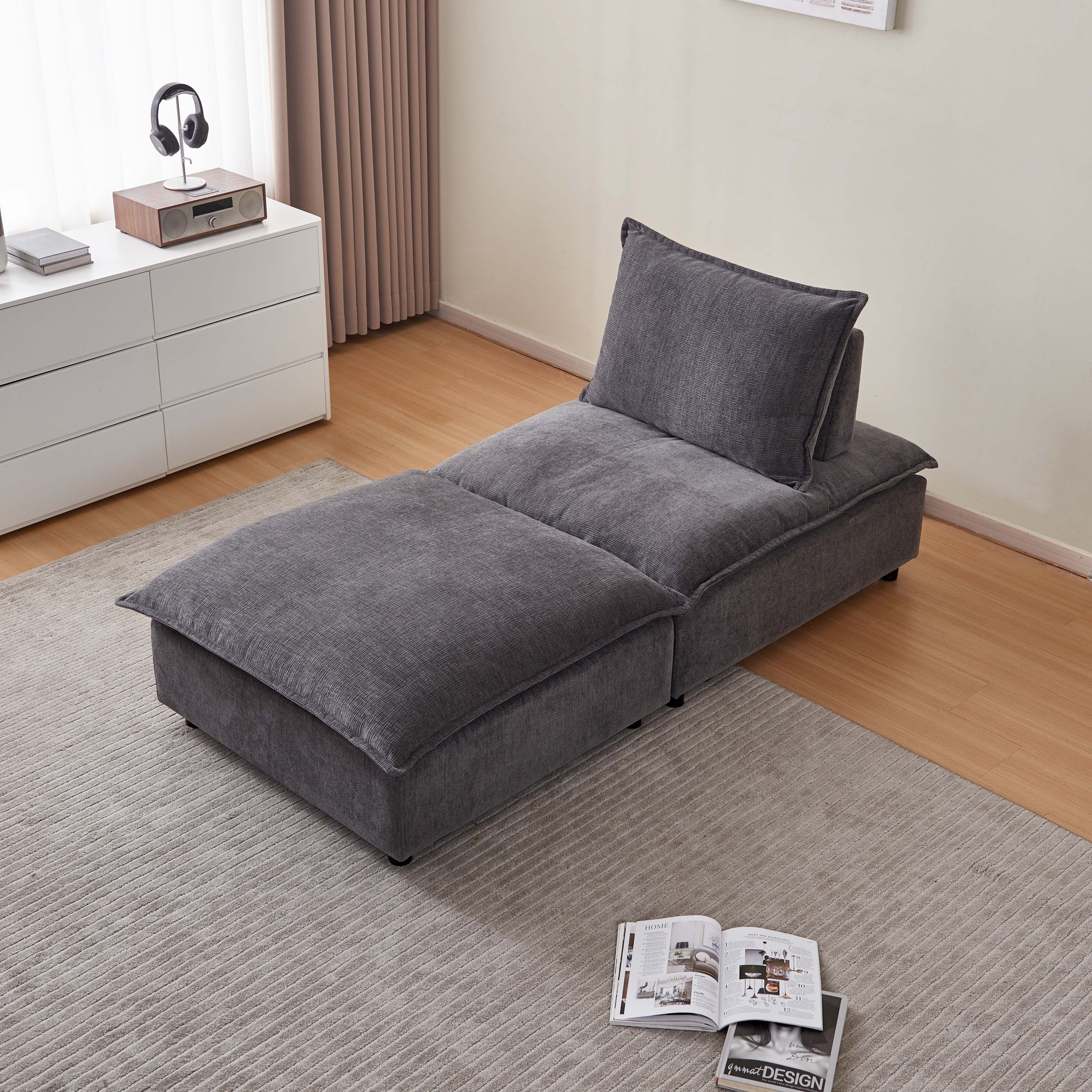 Compact Armless Chair & Ottoman: Space-Saving Seating