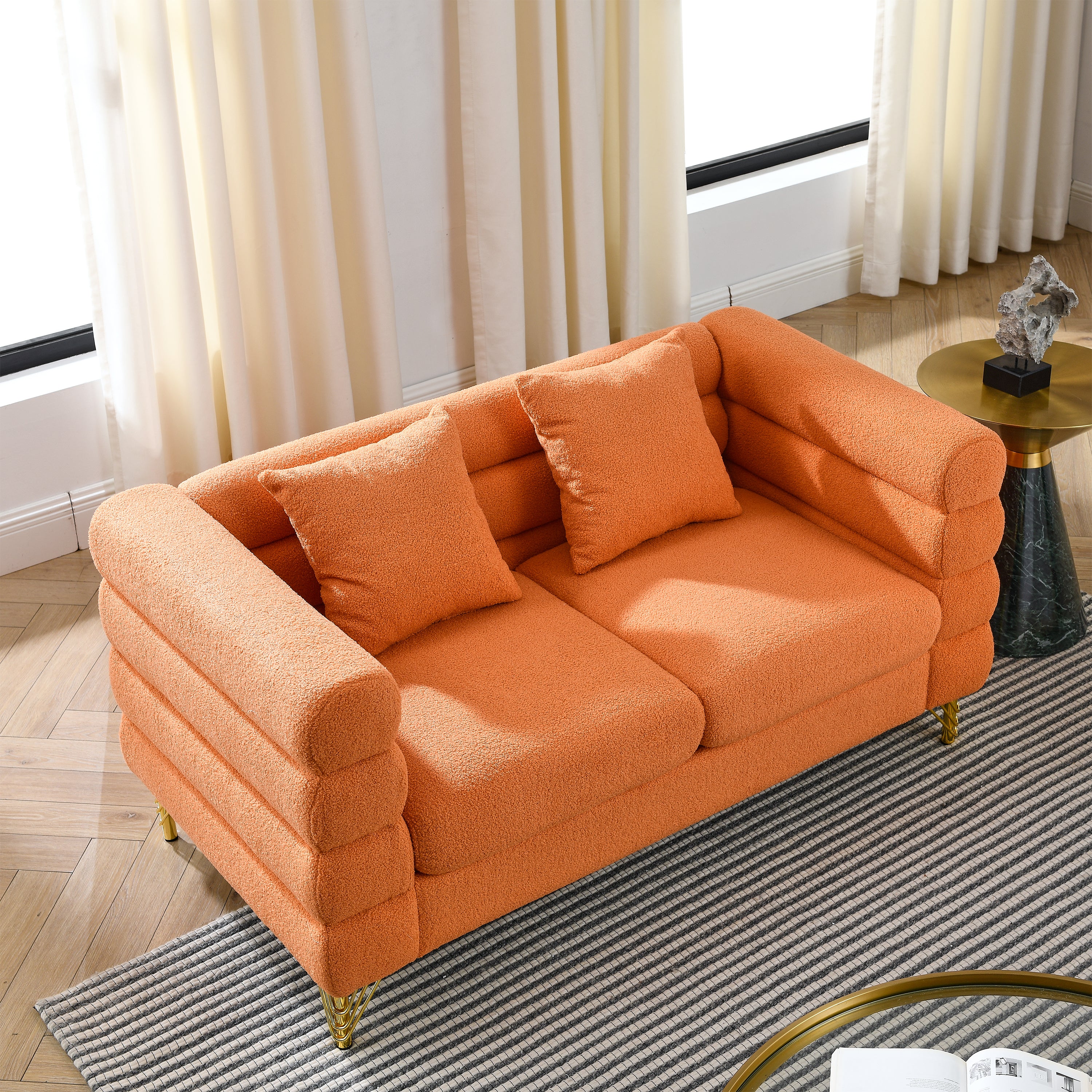60" Orange Teddy Sectional Sofa: Deep Seating Comfort