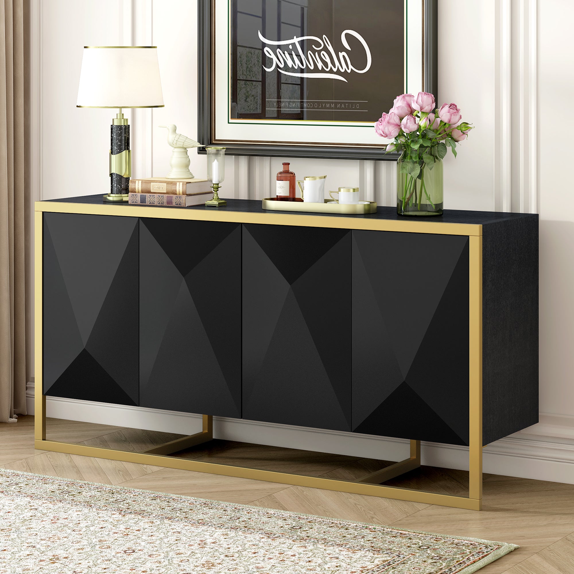Modern Mahogany Sideboard | Metal Legs | Entryway & Living Room