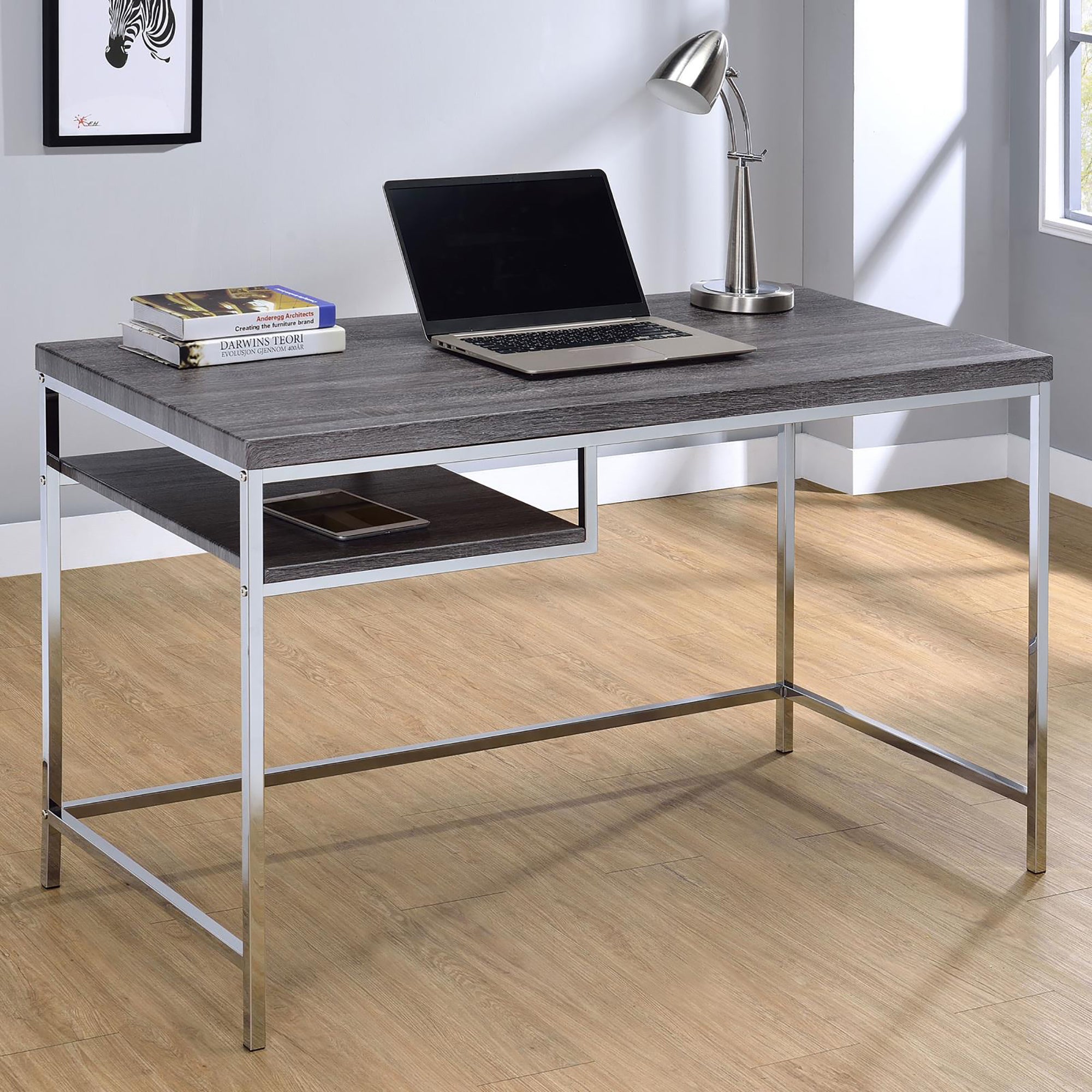 Weathered Grey & Chrome Writing Desk