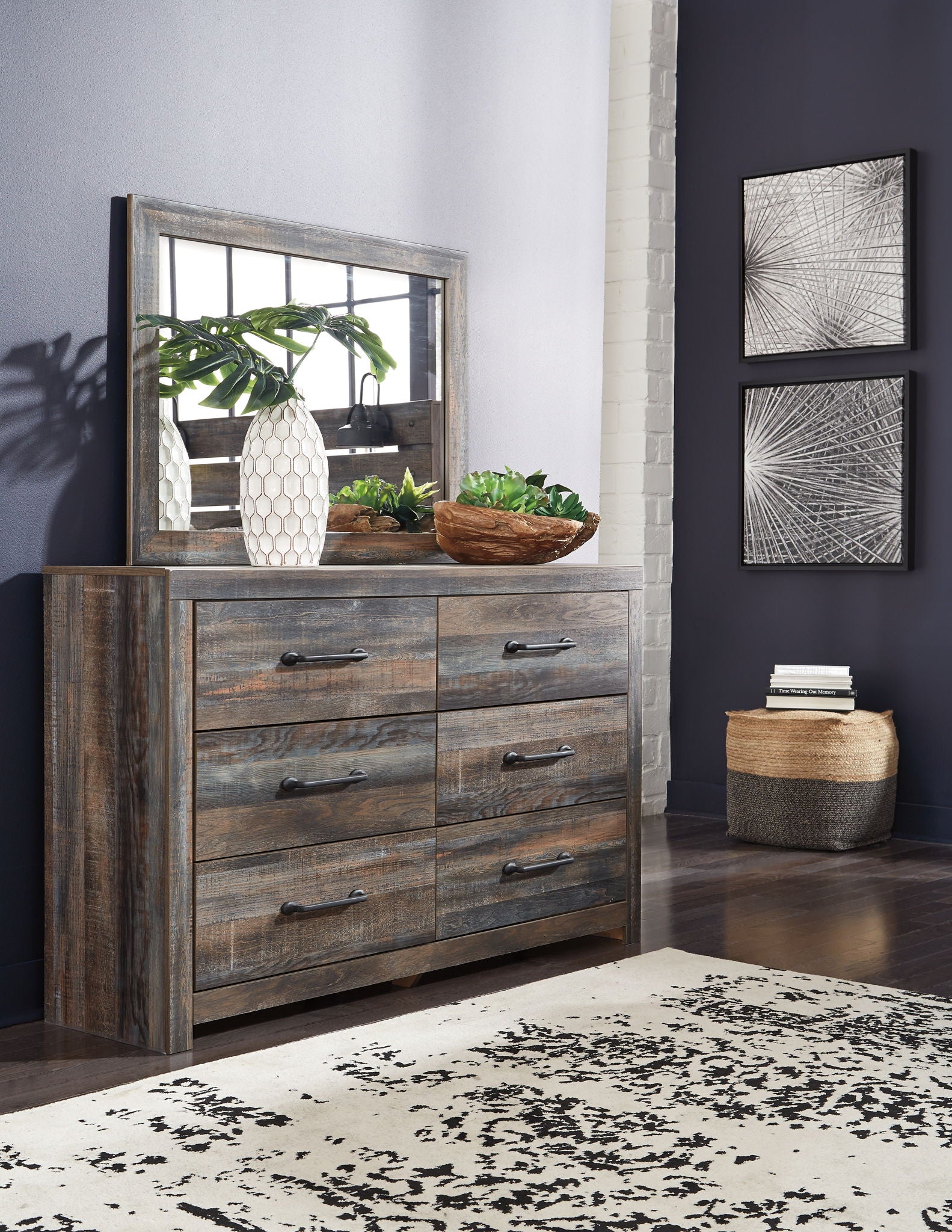 Drystan - Dresser, Mirror, Bookcase Bed Set