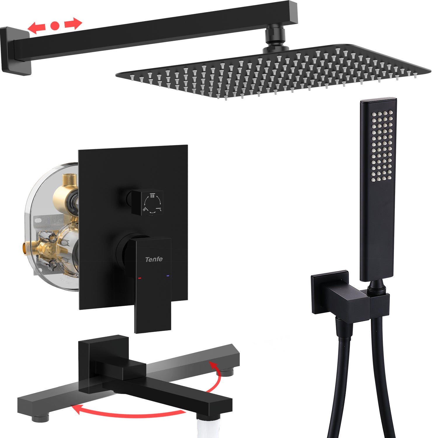 Matte Black Shower System: 12" Rain Shower Head